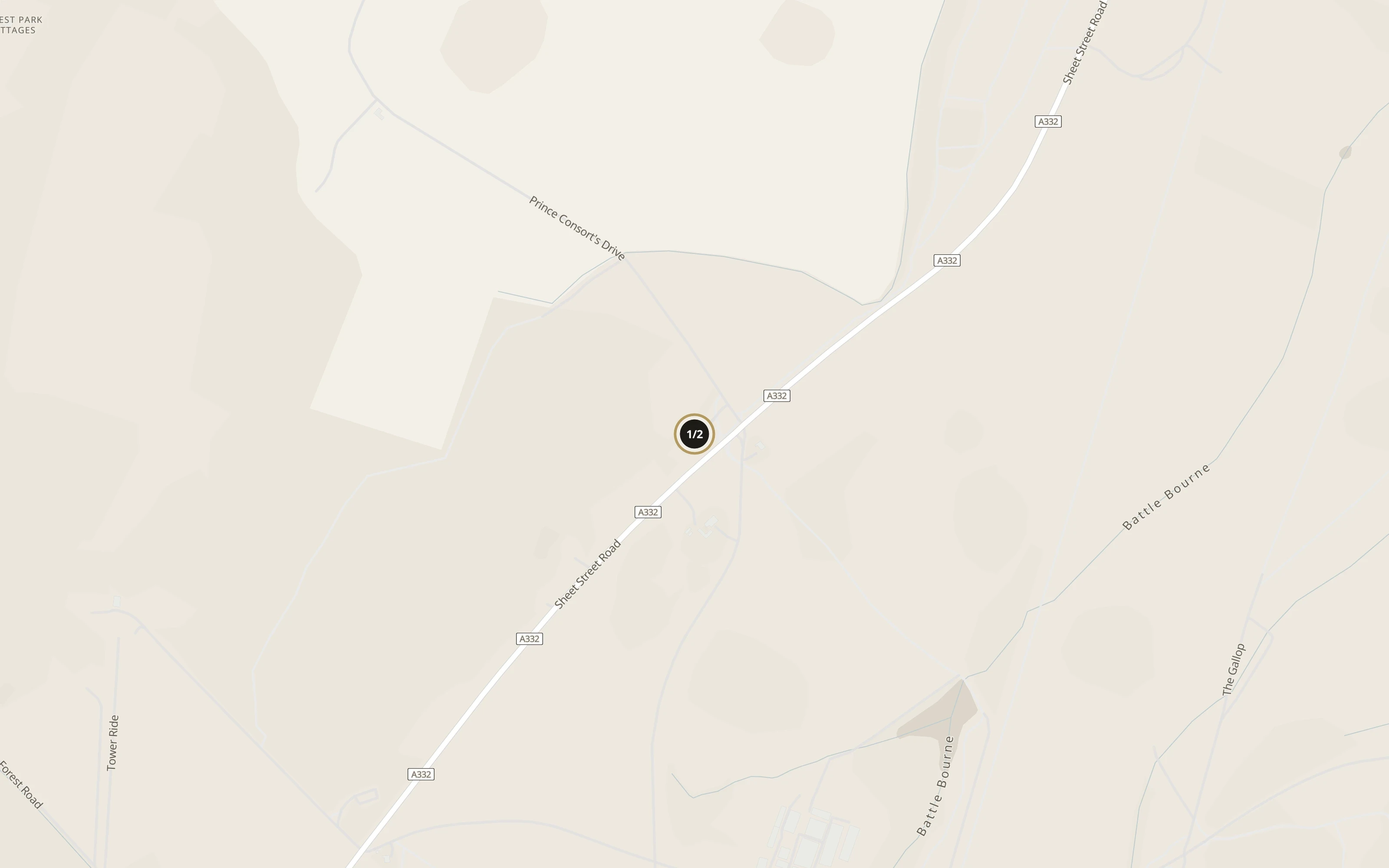 Numbered approach map for Windsor Great Park showing set-down and collection pins