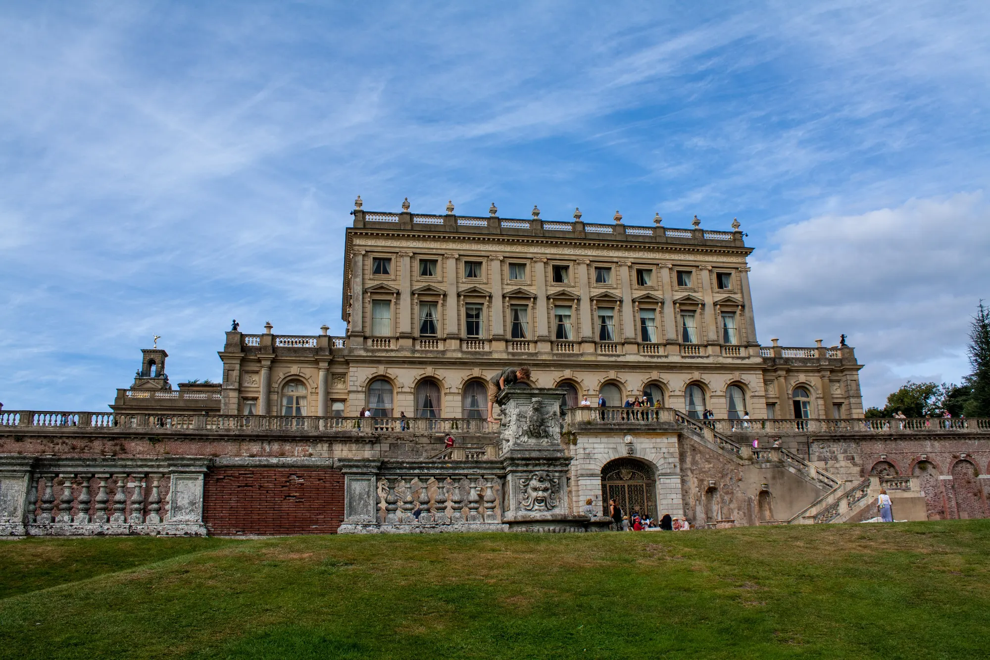 Cliveden House seen from its garden-facing terrace in Taplow, Berkshire