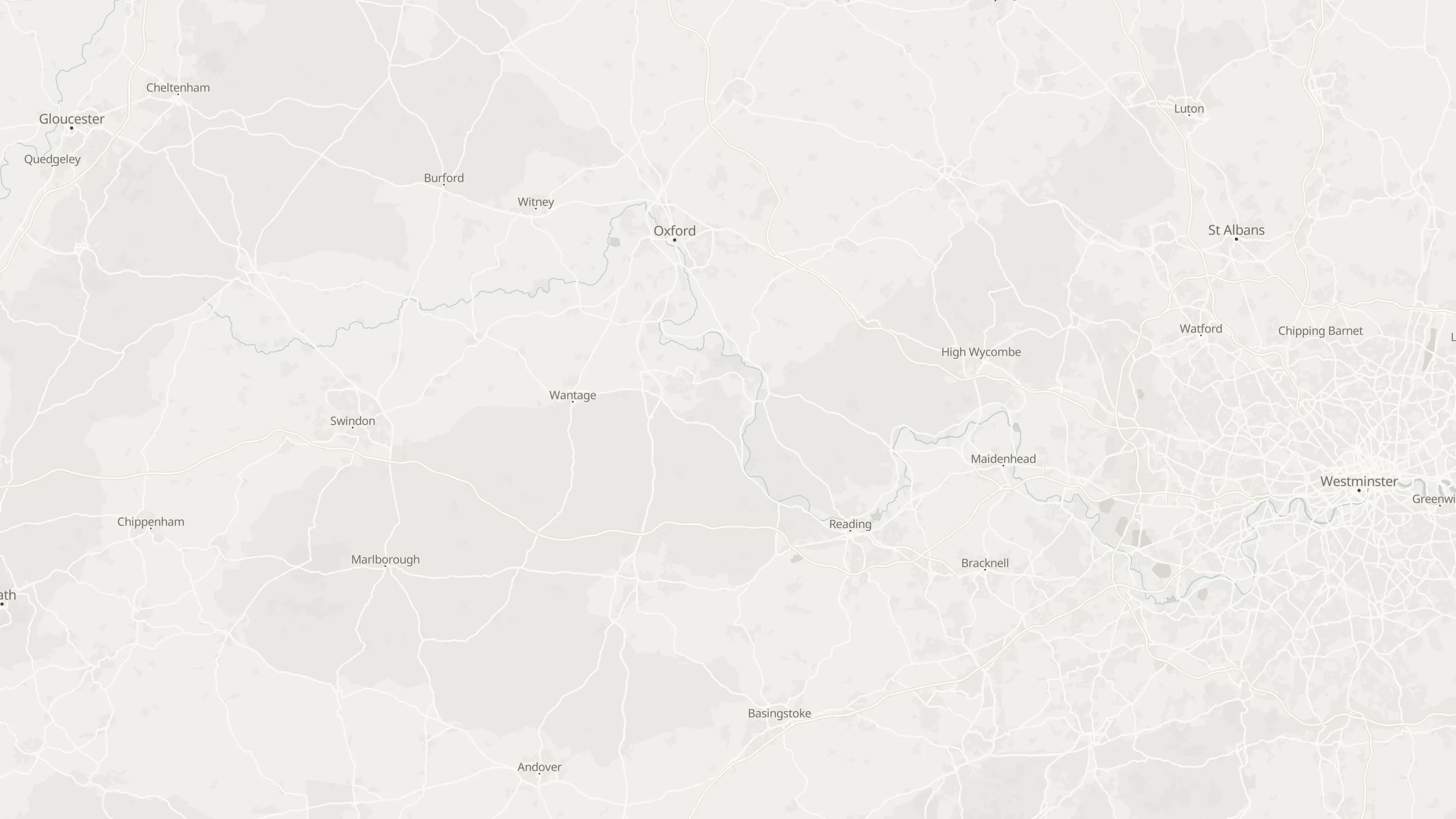 Route map from Central London to Oxford along the planned road route