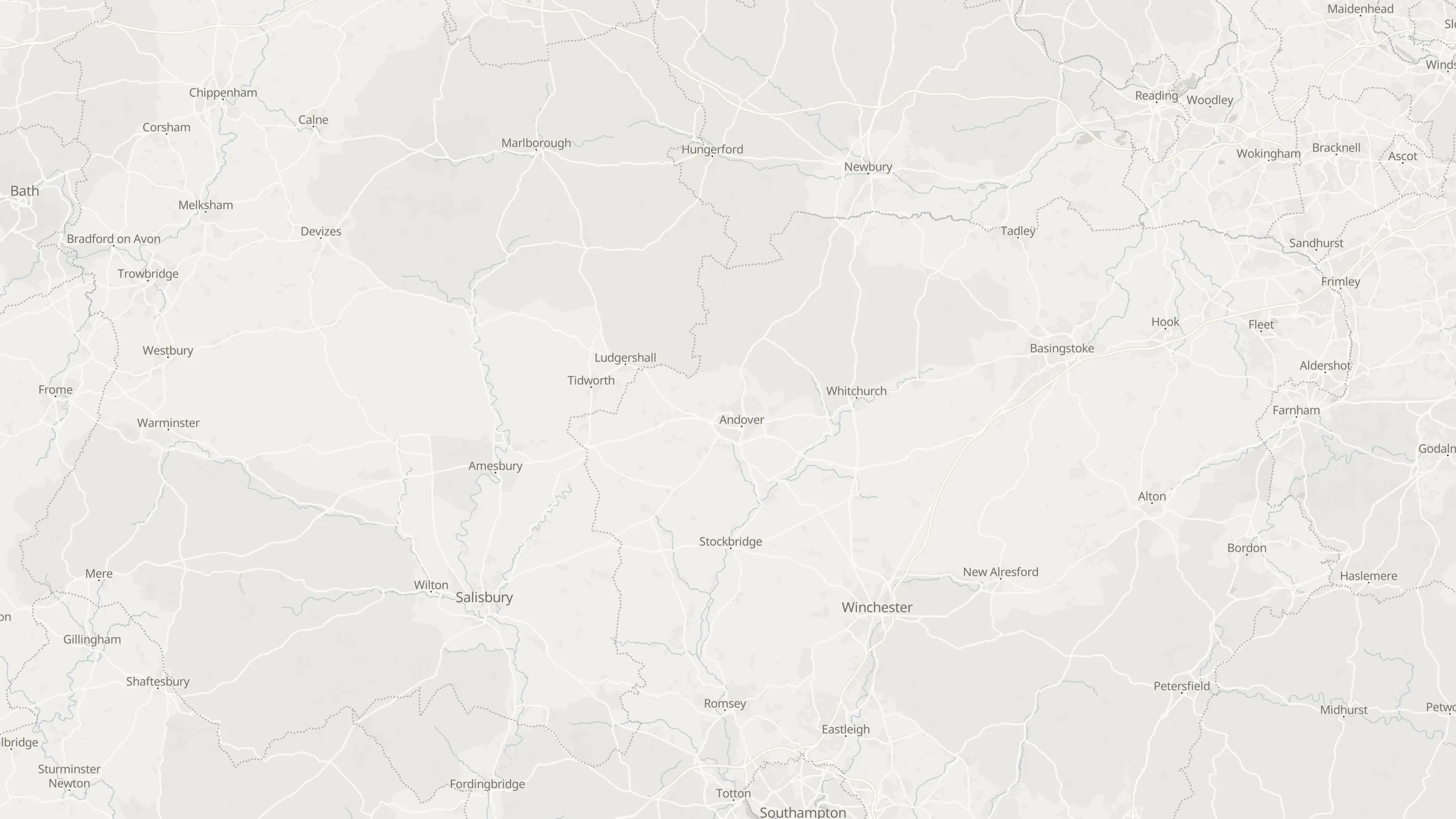 Route map from Reading (representative route start) to Winchester (representative route end) along the planned road route