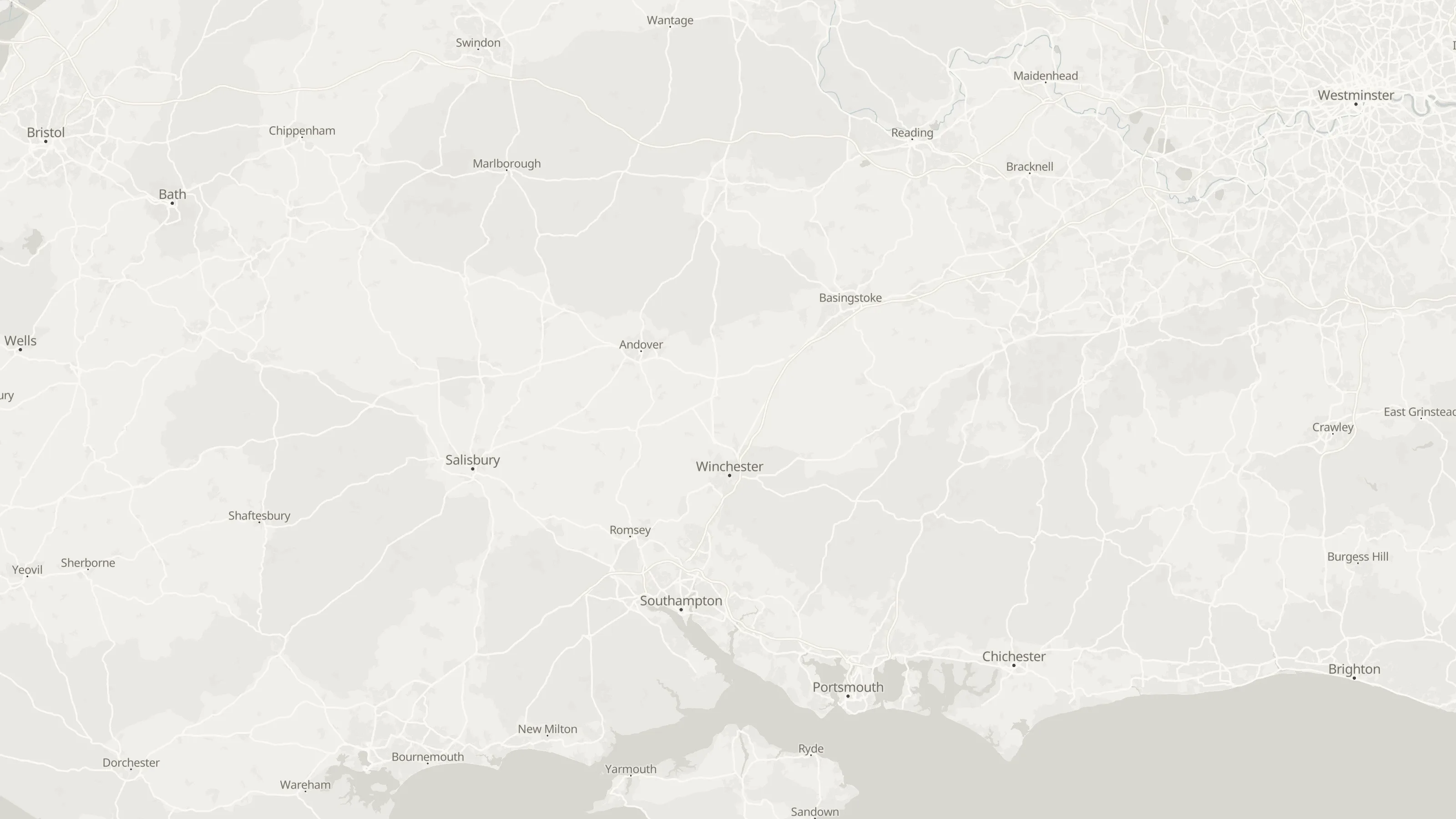 Route map from Southampton port area (representative route start) to central London (representative route end) along the planned road route