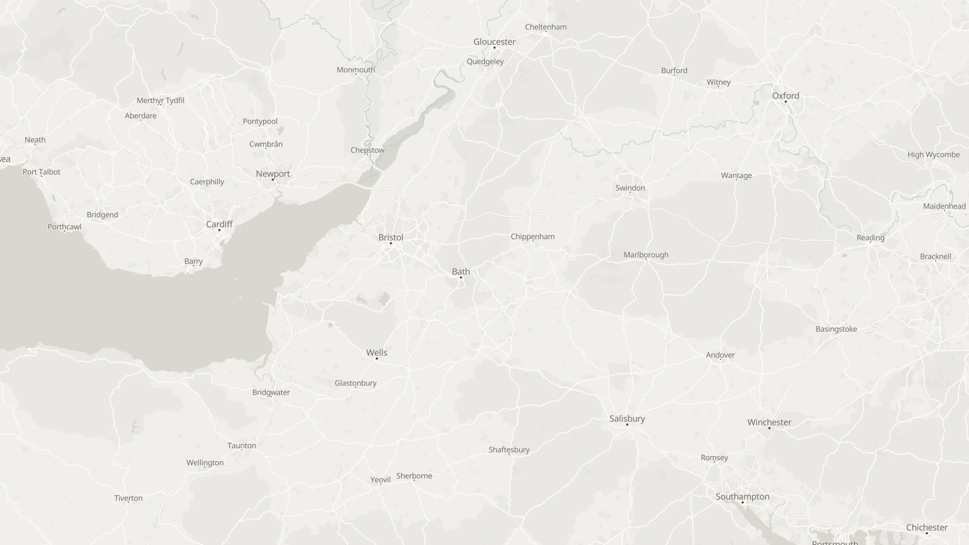 Route map from Wokingham (representative route start) to Bath Spa station (representative route end) along the planned road route