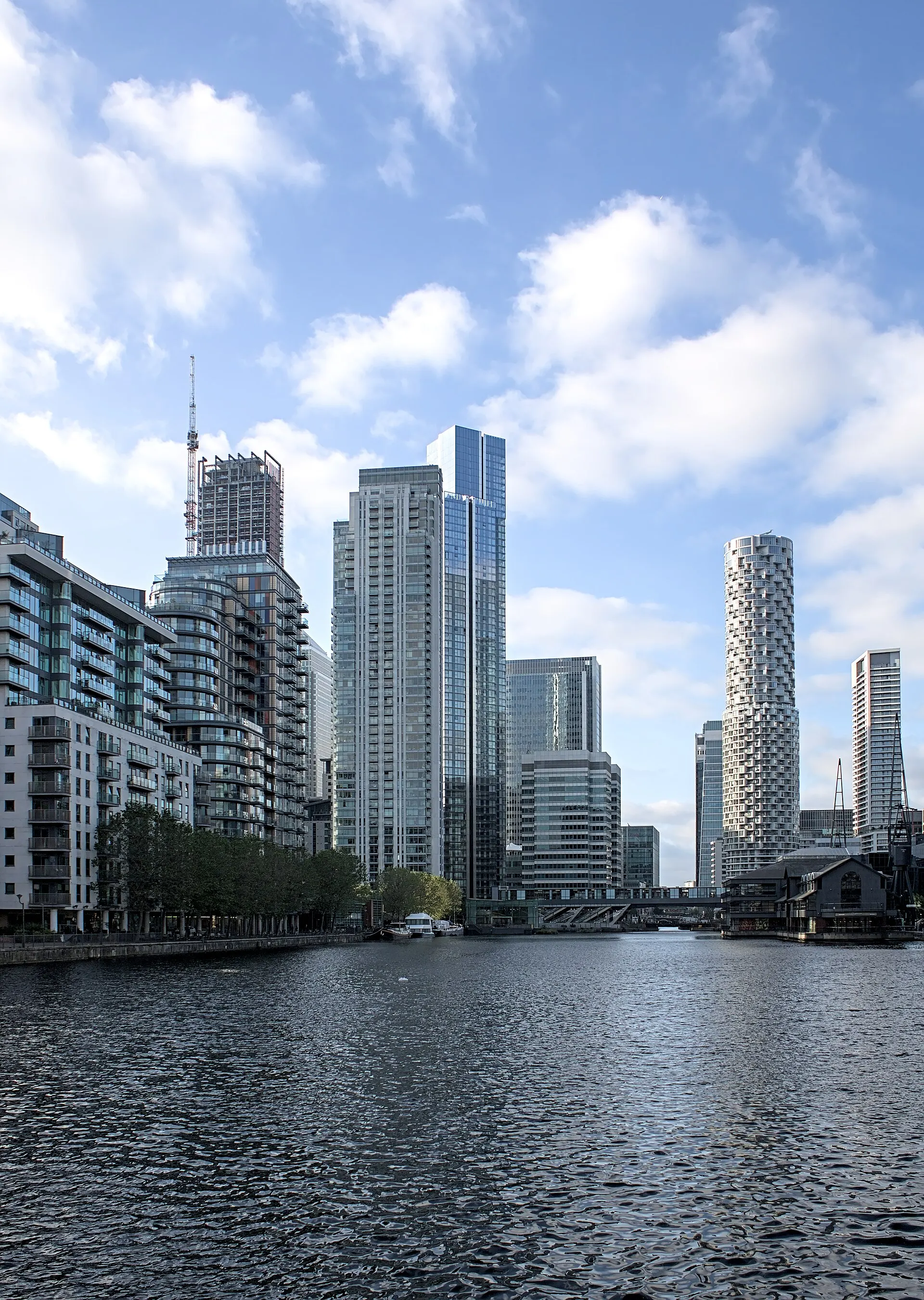 Canary Wharf dockside and skyline photographed in 2023