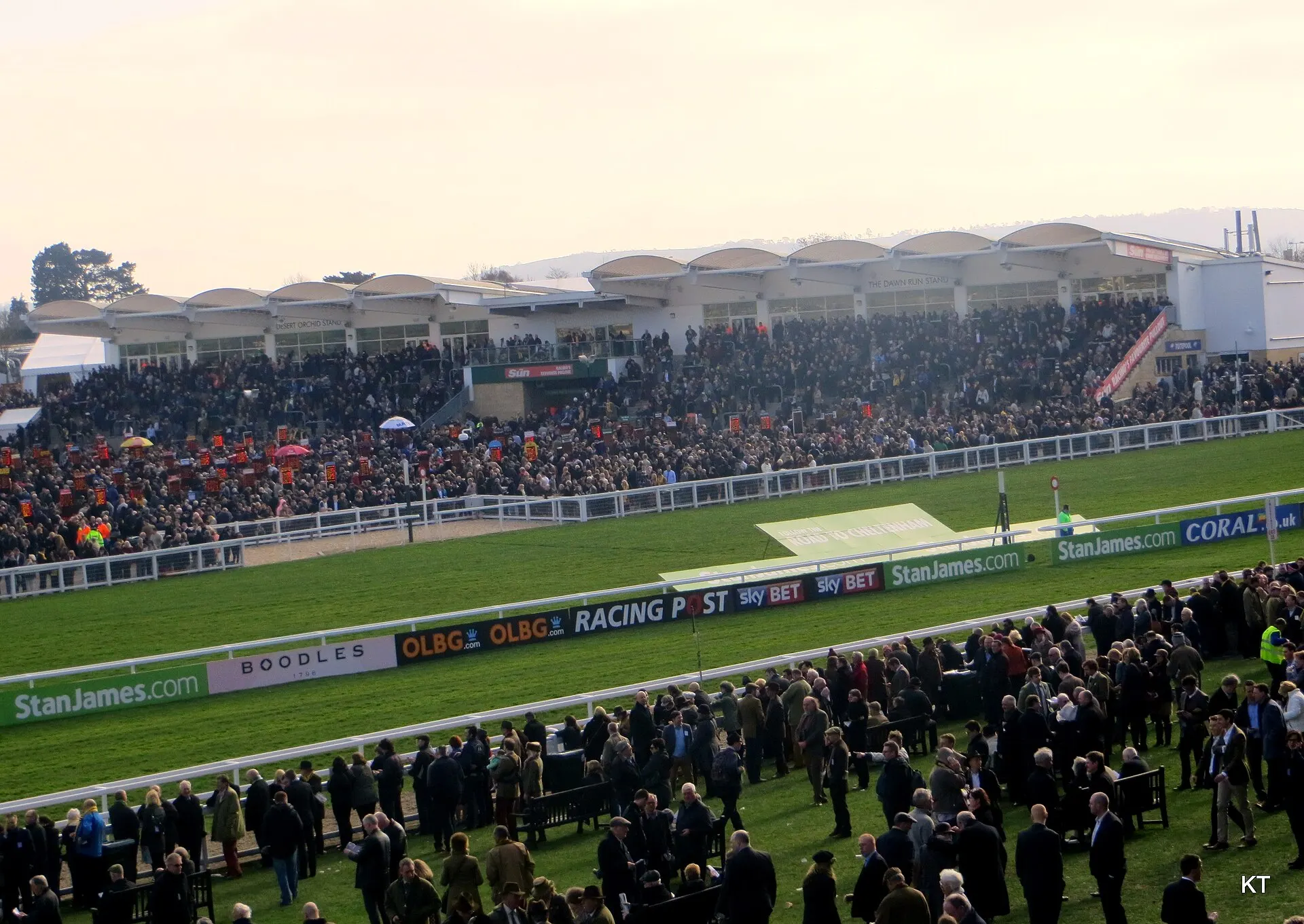 Grandstand and crowds at Cheltenham Racecourse