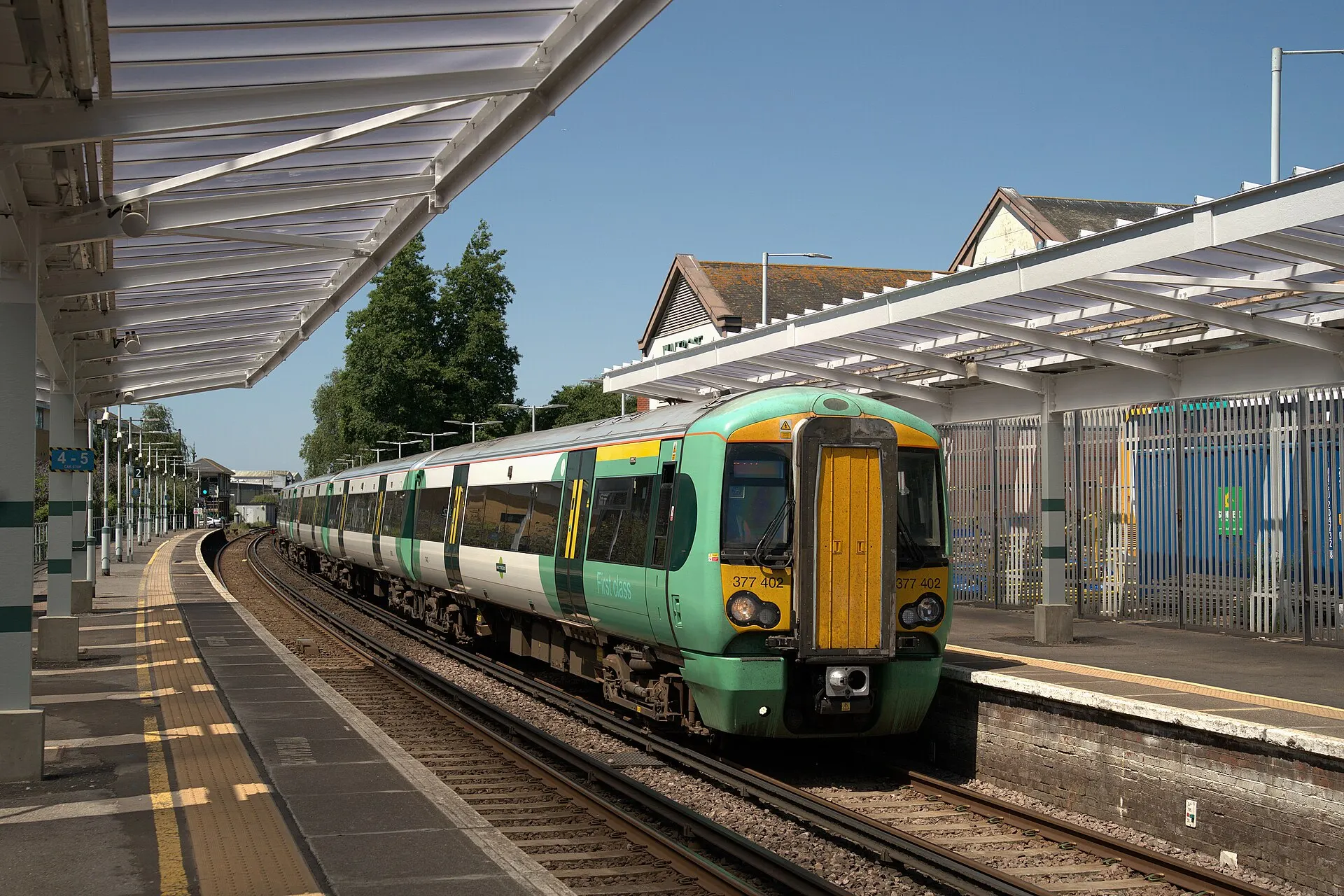 Train and platforms at Chichester railway station in July 2025