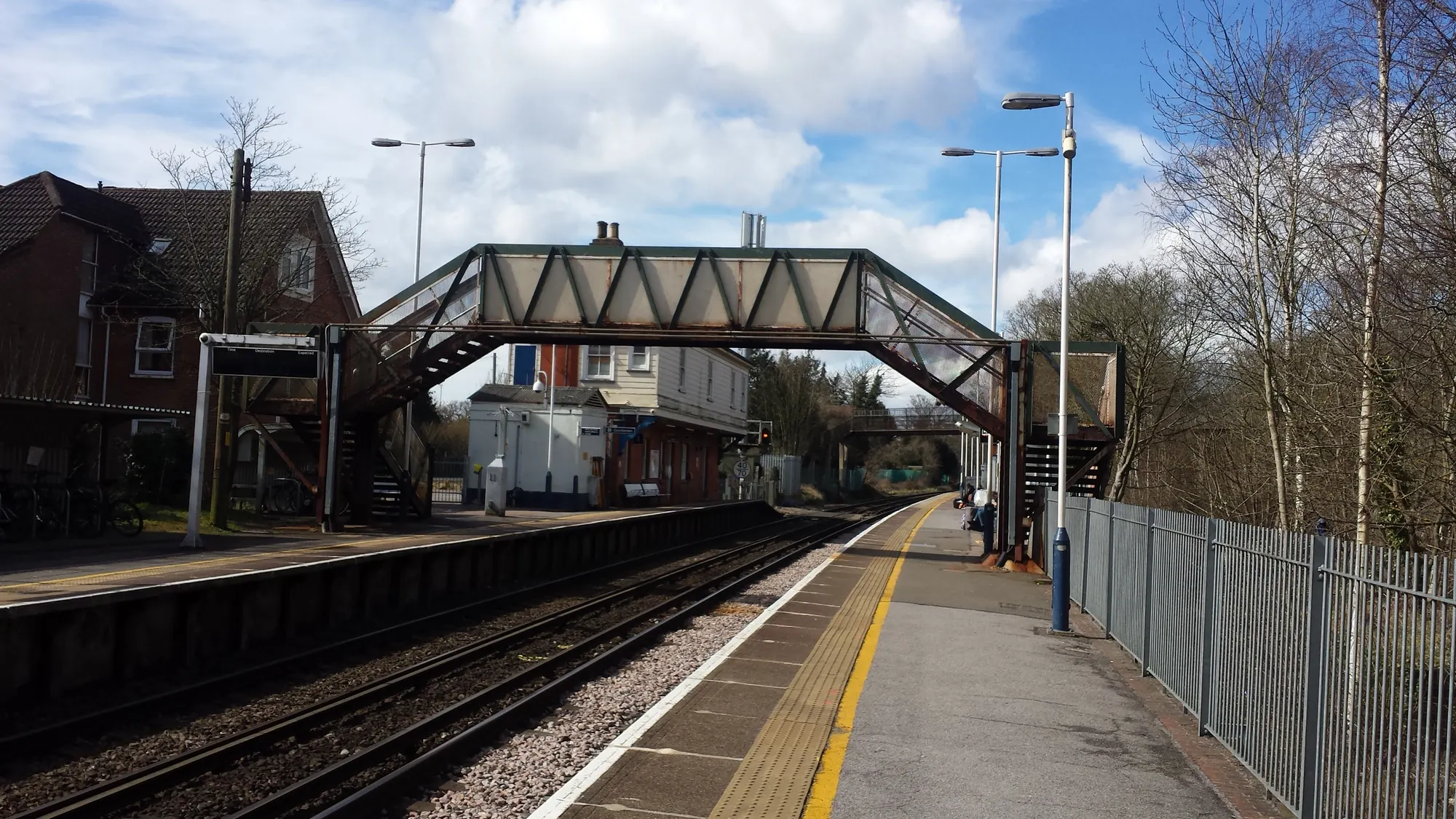 Earley railway station platforms and footbridge, photographed in 2016