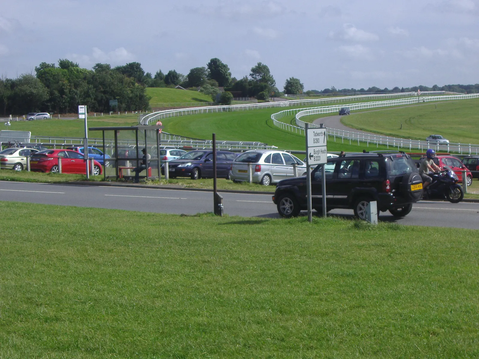Epsom Downs Racecourse grandstands beside the track