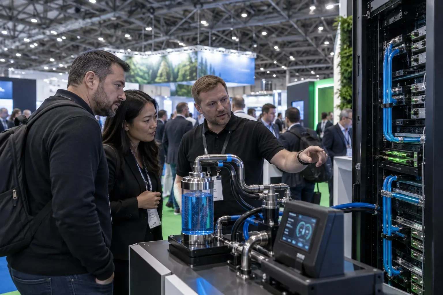 Illustrative data-centre liquid-cooling demonstration at Excel London