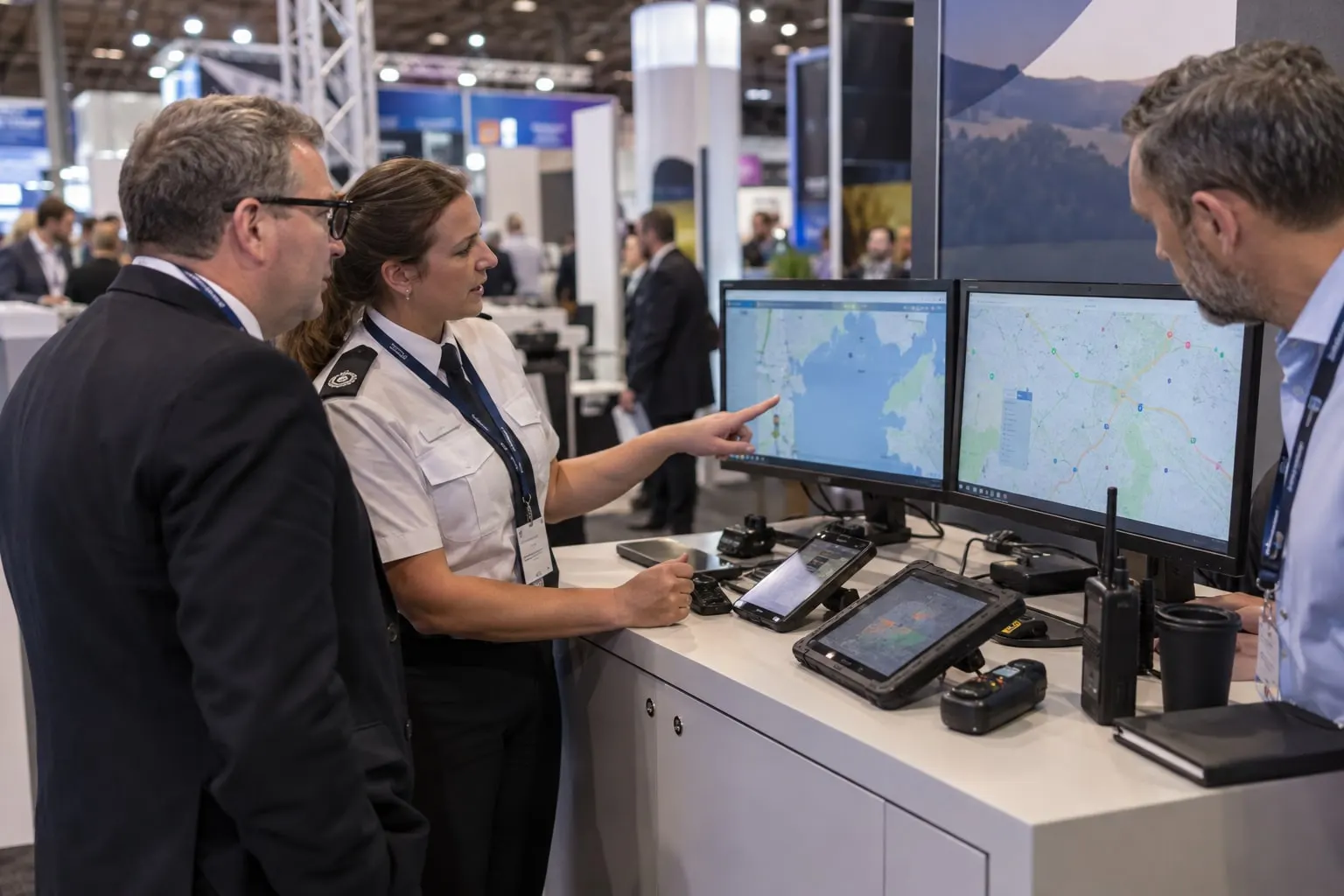 Illustrative command-and-control software demonstration at an emergency technology stand