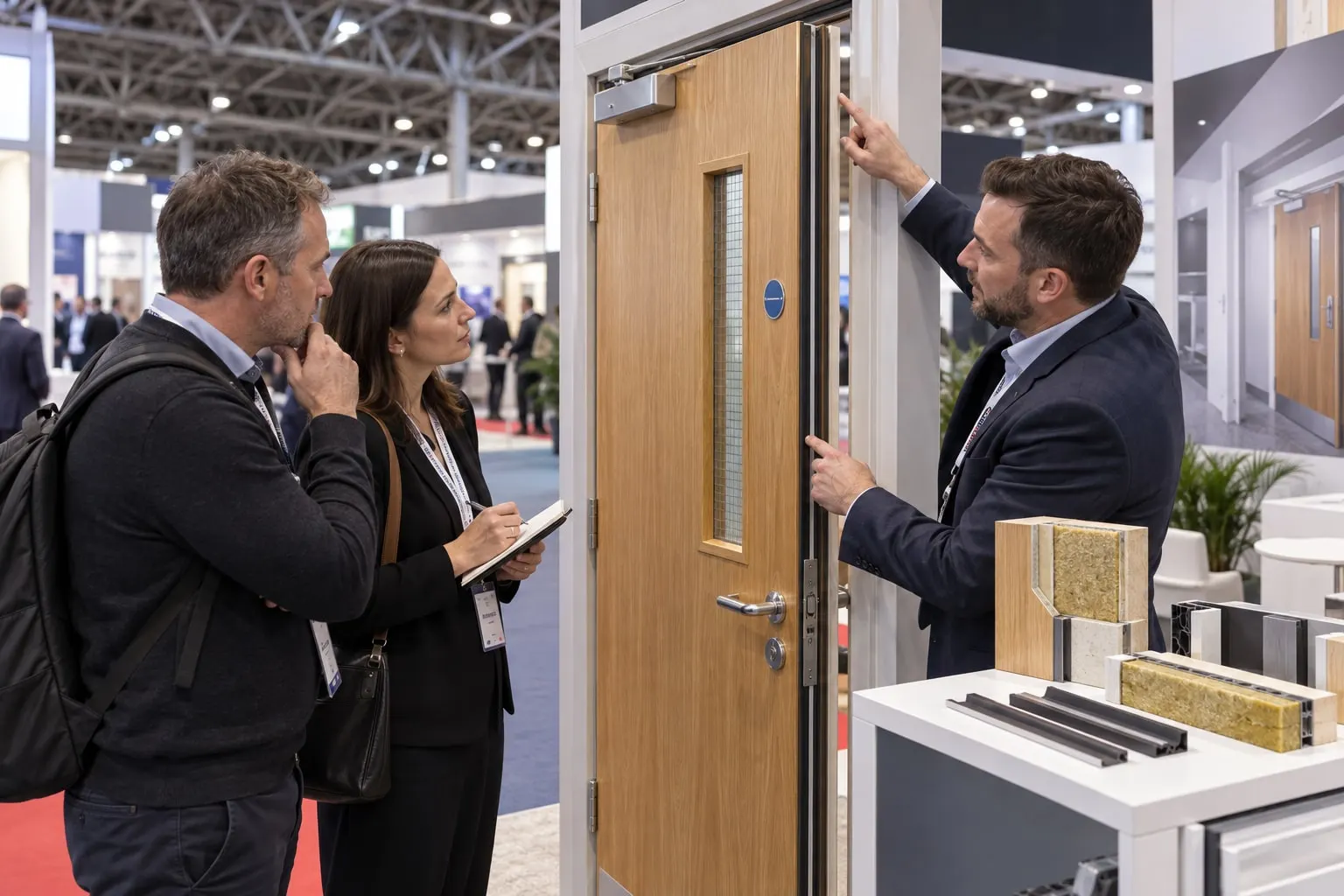 Illustrative passive fire-door and seal demonstration at a trade stand