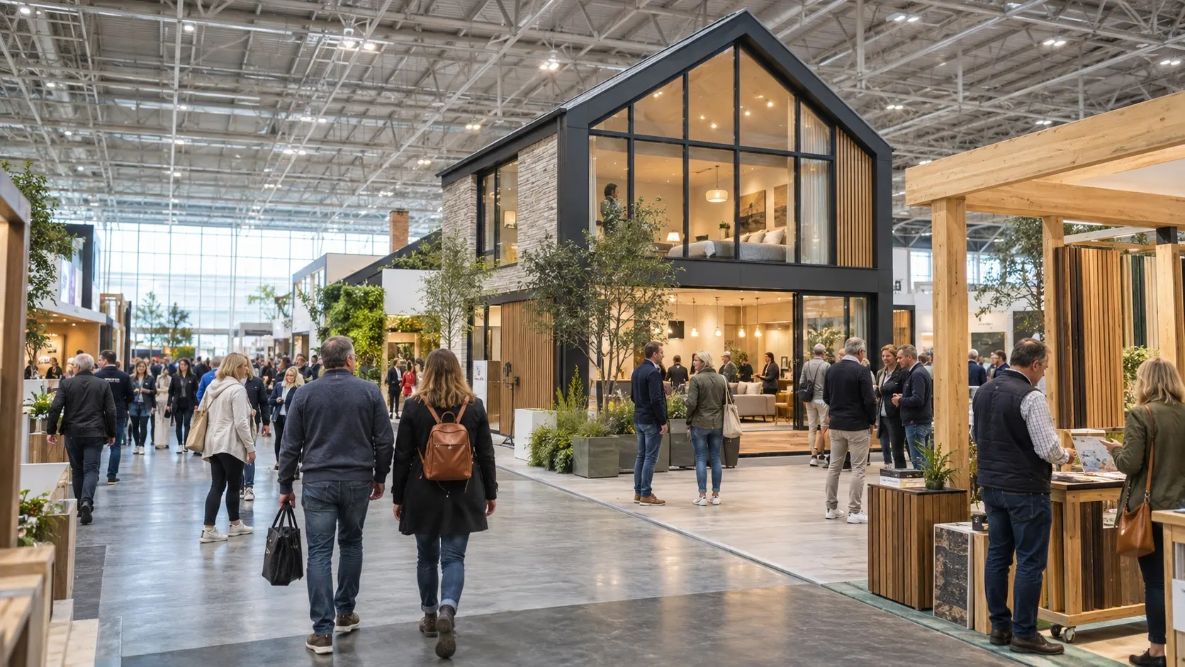 Illustrative full-scale contemporary show home in a home-improvement exhibition hall