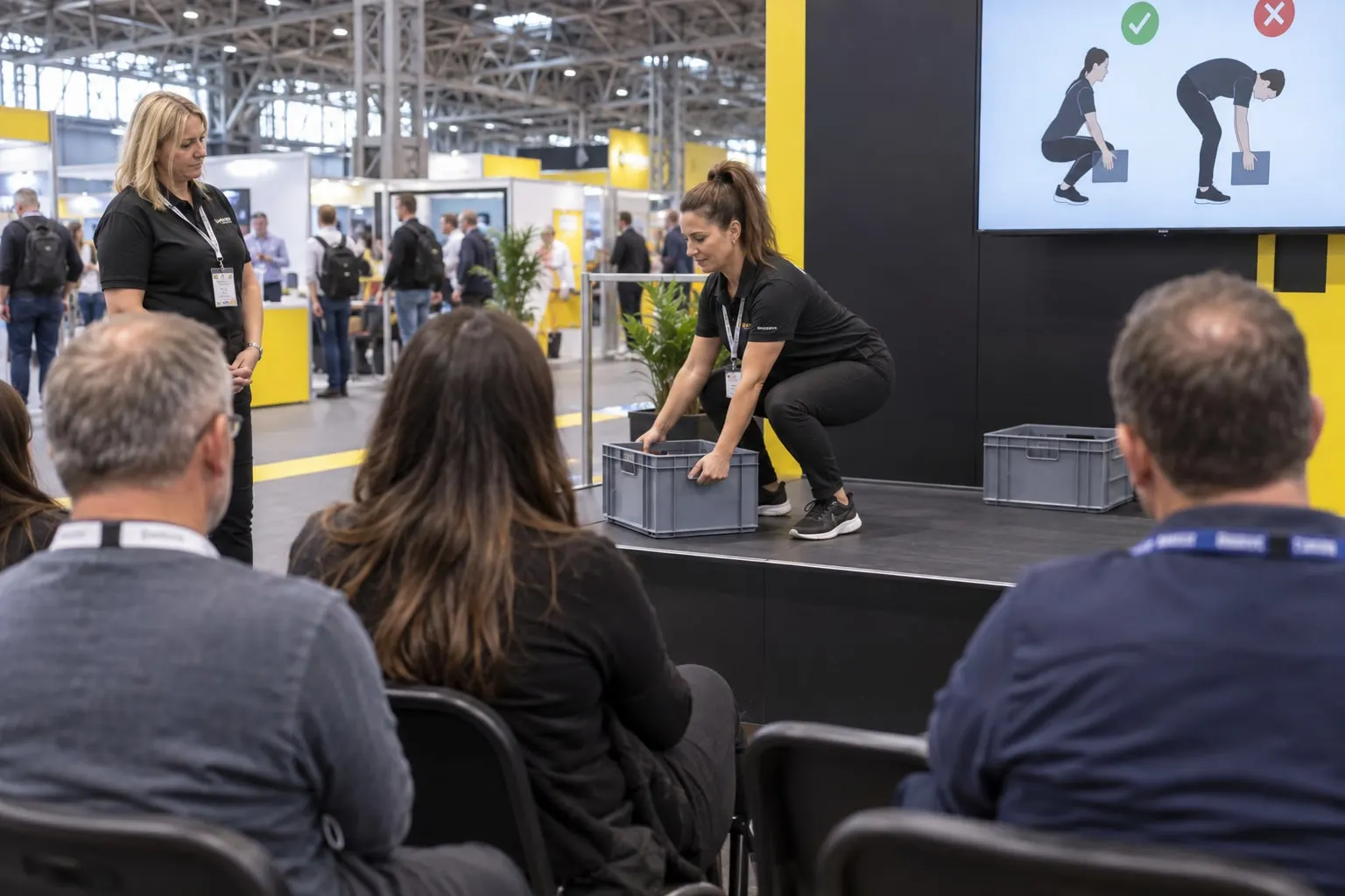 Illustrative manual-handling training session at an occupational-safety exhibition