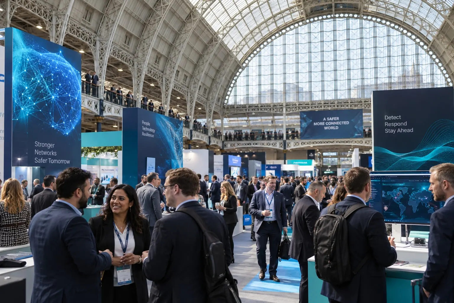 Illustrative cybersecurity exhibition inside Olympia London's Grand Hall
