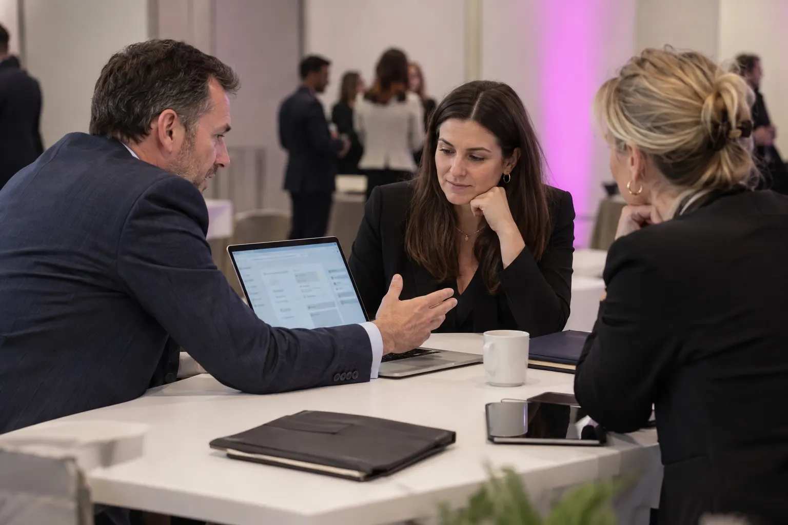 Illustrative legal technology discussion around a document-management screen
