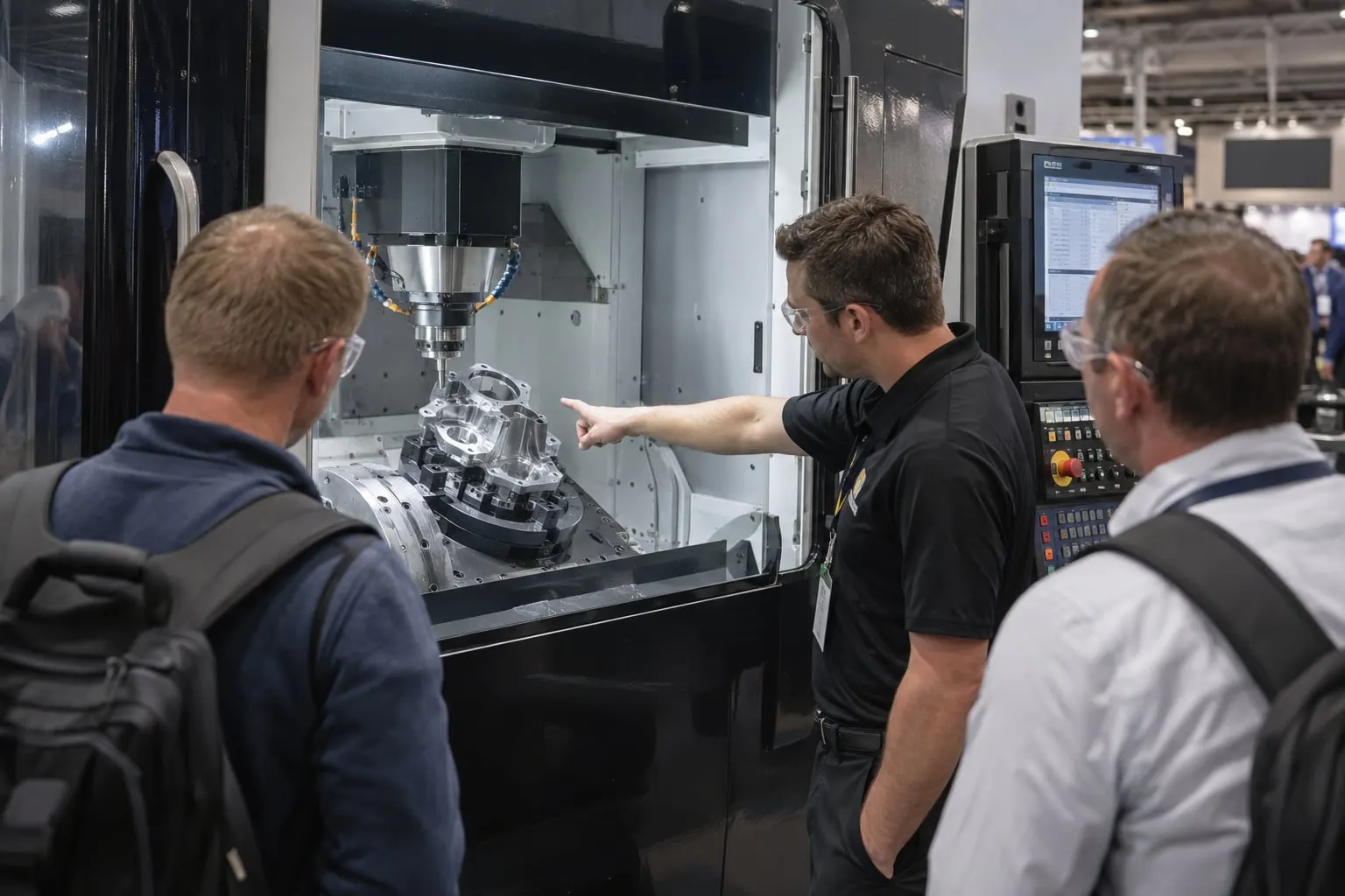 Illustrative CNC machining demonstration with engineering visitors