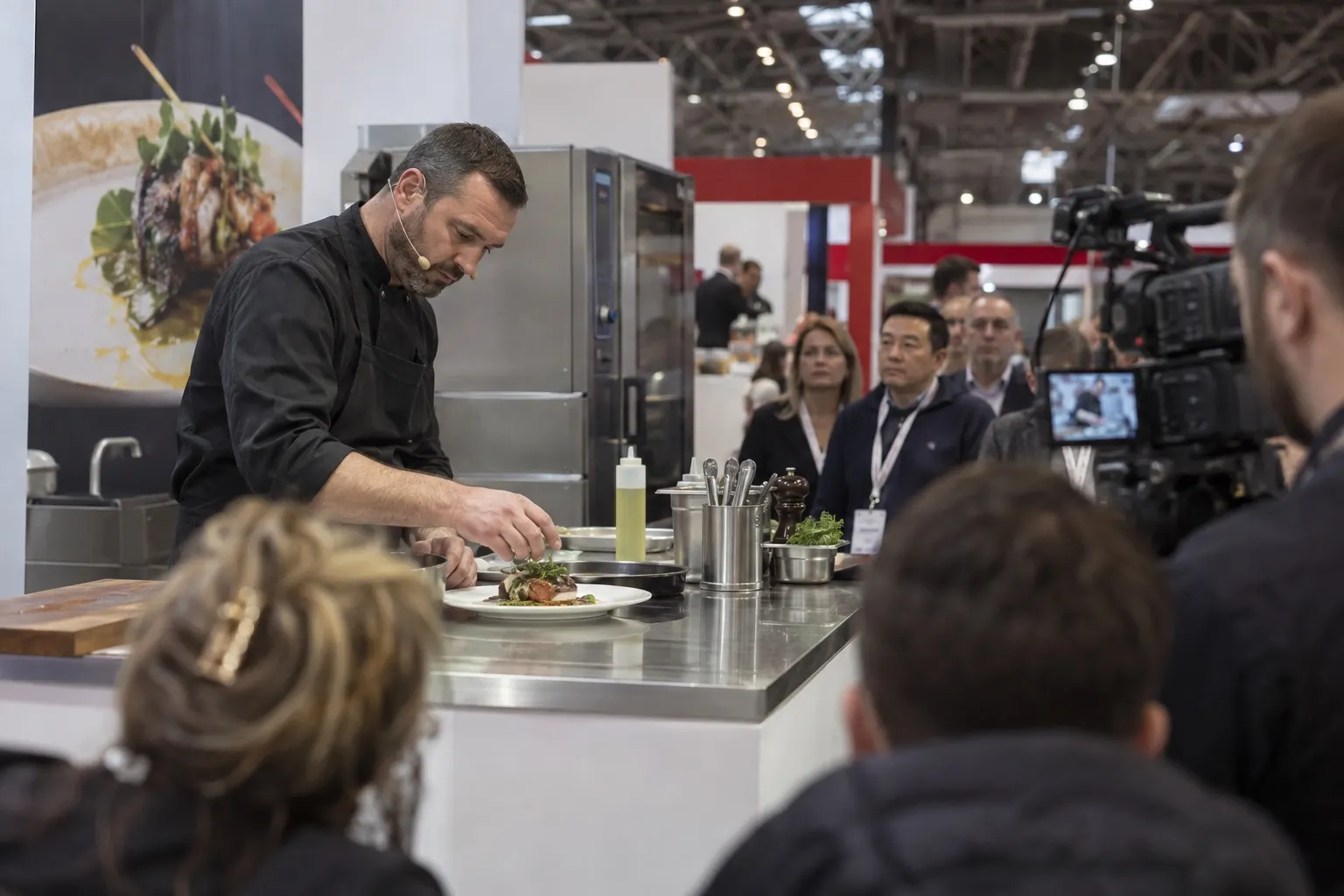 Illustrative chef giving a foodservice demonstration to trade visitors