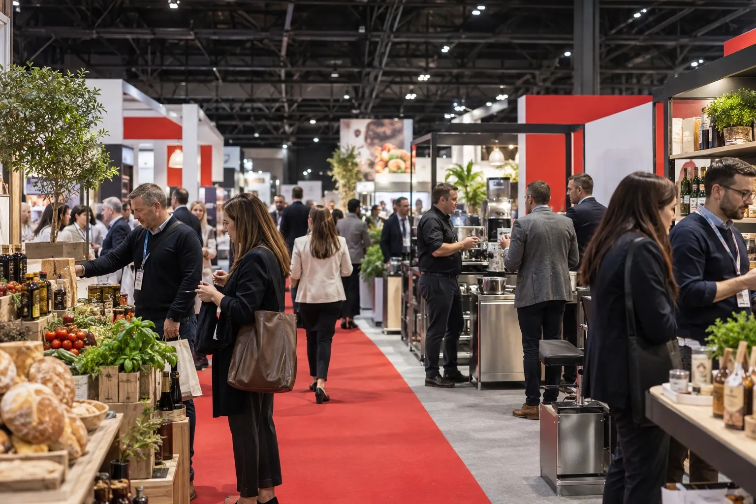 Illustrative foodservice and hospitality trade hall at a NEC-like exhibition venue