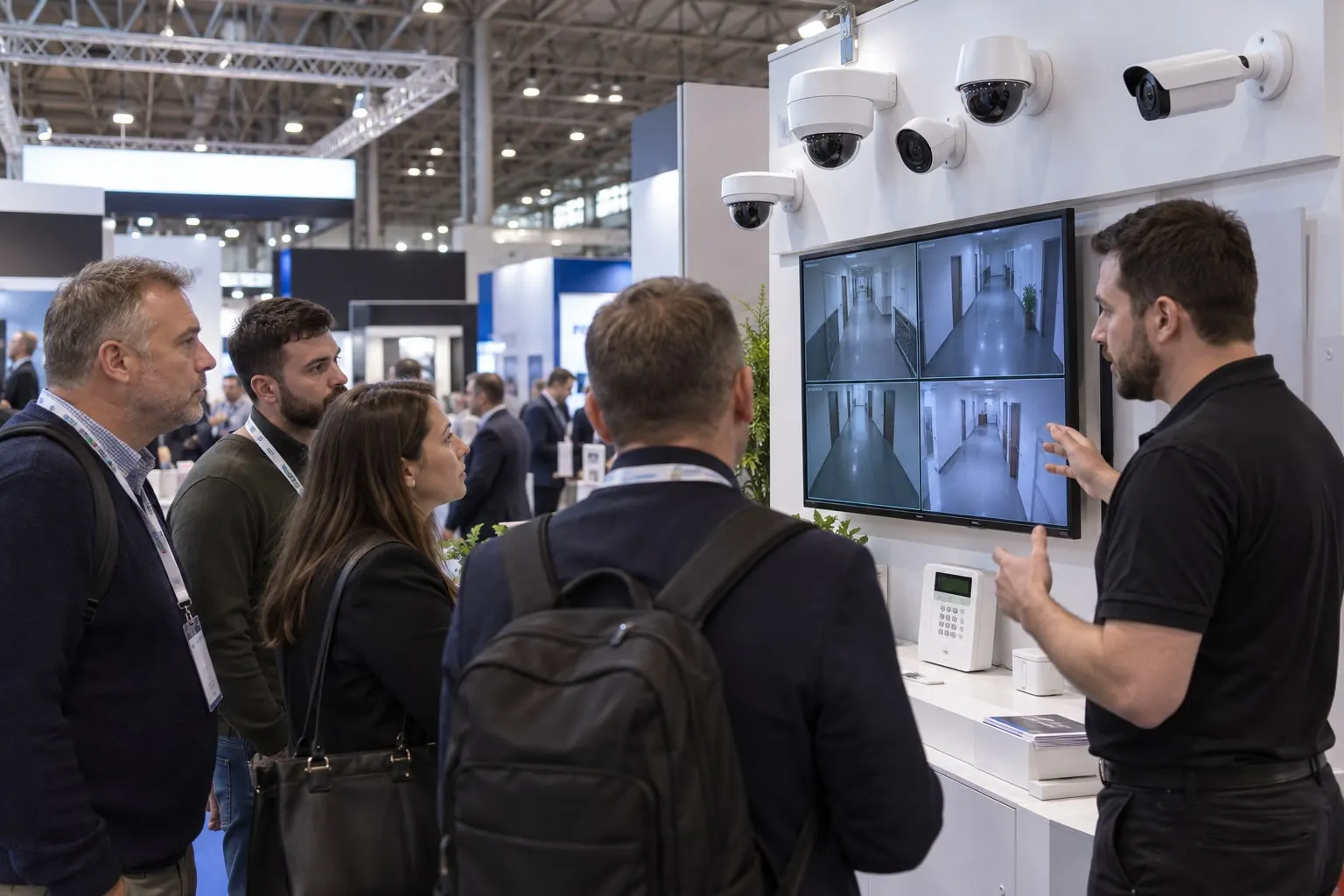 Illustrative CCTV and intruder-alarm demonstration at a trade stand