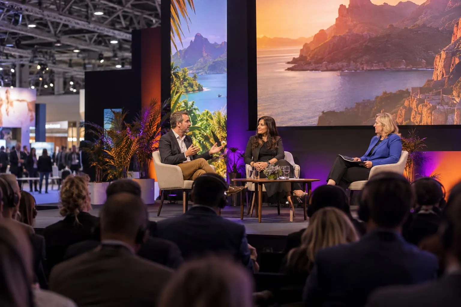 Illustrative global travel industry conference panel at Excel London