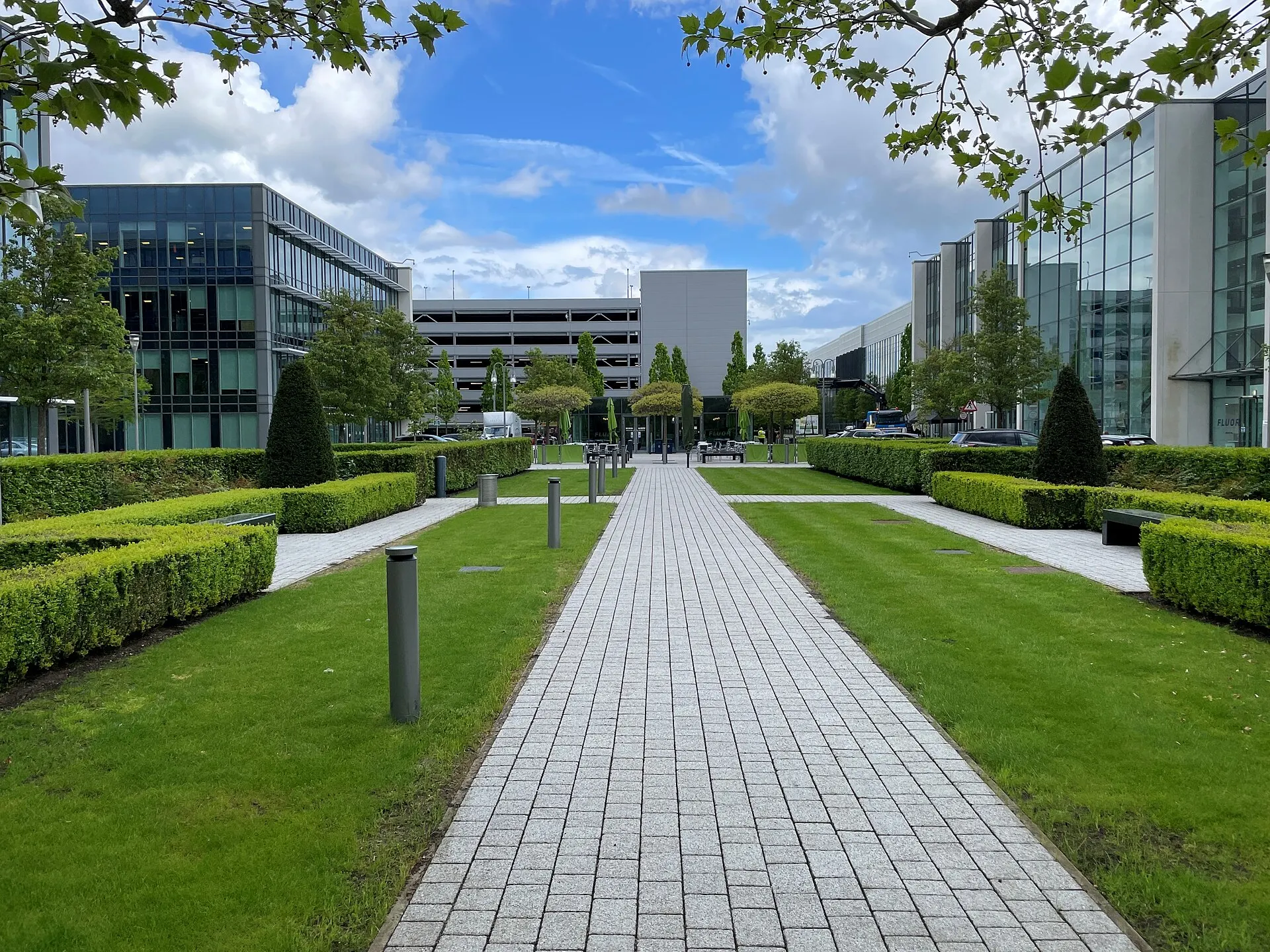 Farnborough Business Park pedestrian court photographed in May 2023