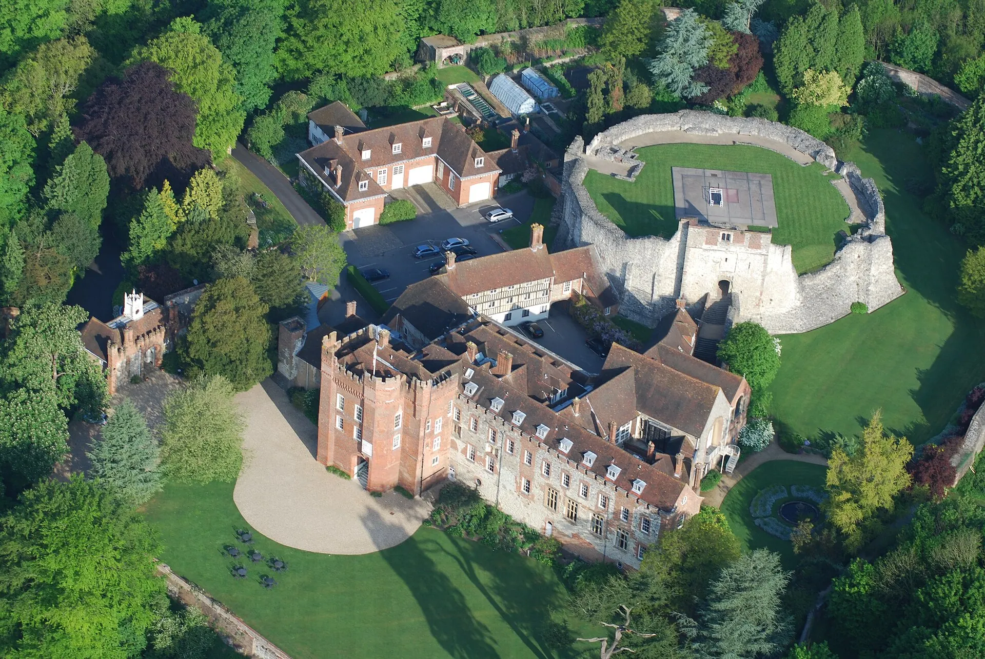 Aerial view of Farnham Castle and grounds in May 2008