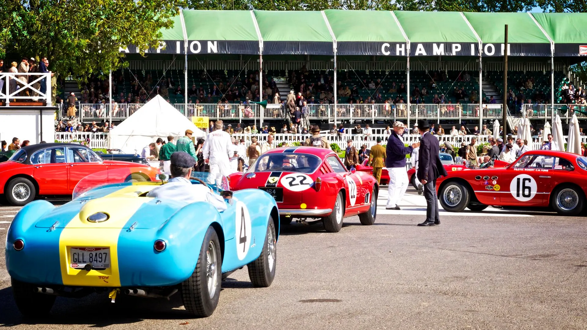 Classic racing cars in the Goodwood Revival paddock