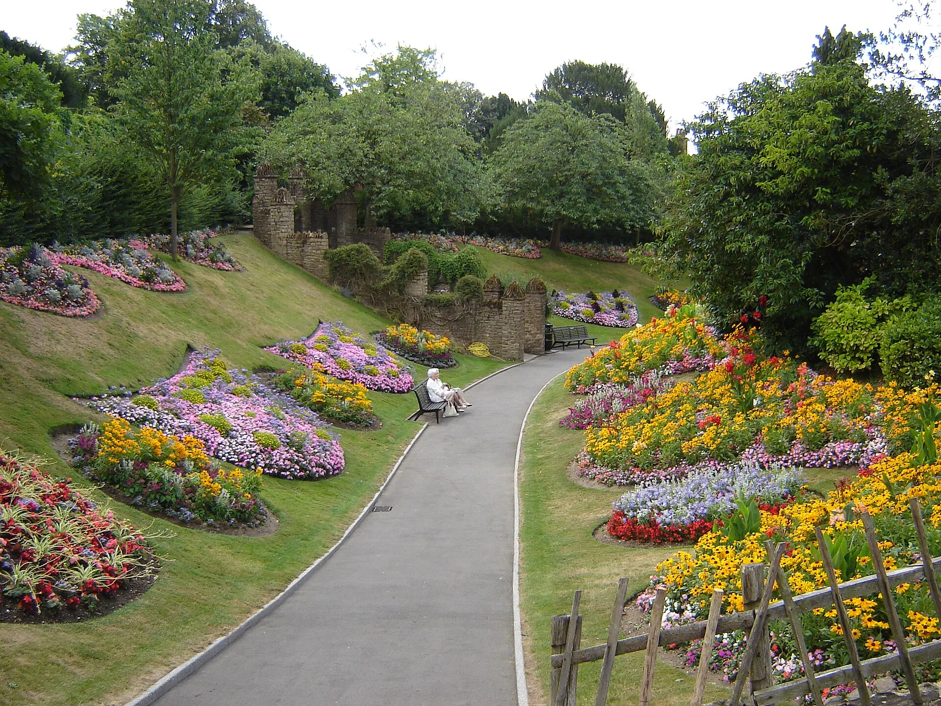 Flower beds and lawn in Guildford Castle Gardens in summer 2006
