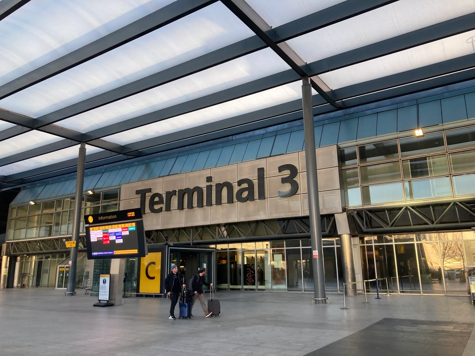 Heathrow Terminal 3 public entrance photographed in 2022
