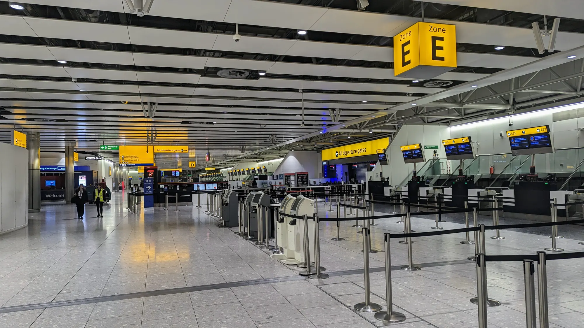 Photograph of the public check-in hall at Heathrow Terminal 4 in 2023