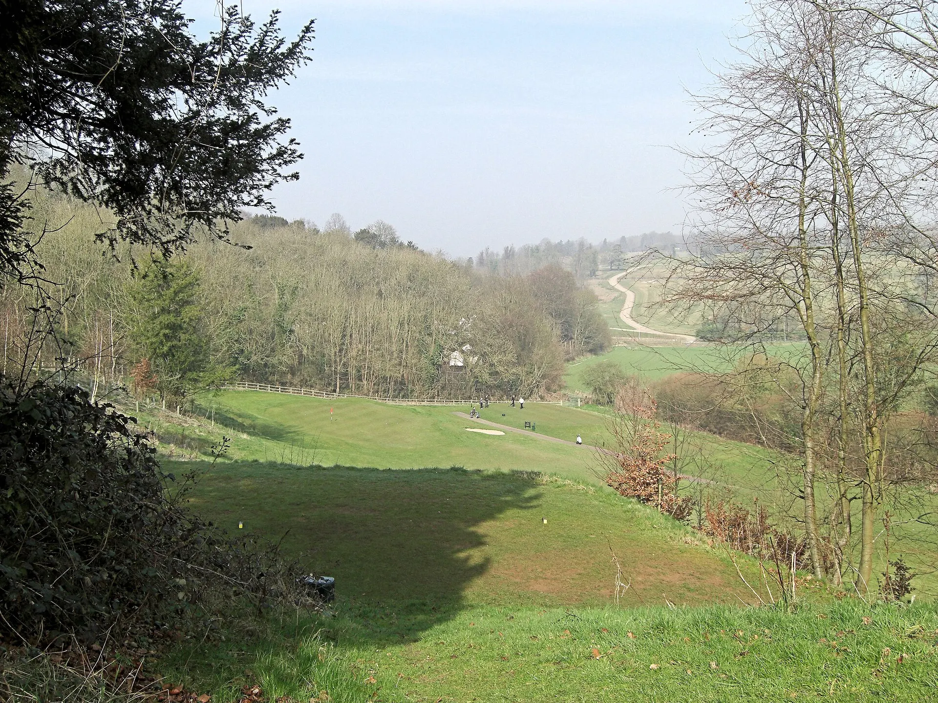 The fifth green and wooded valley at Hennerton Golf Club in March 2012