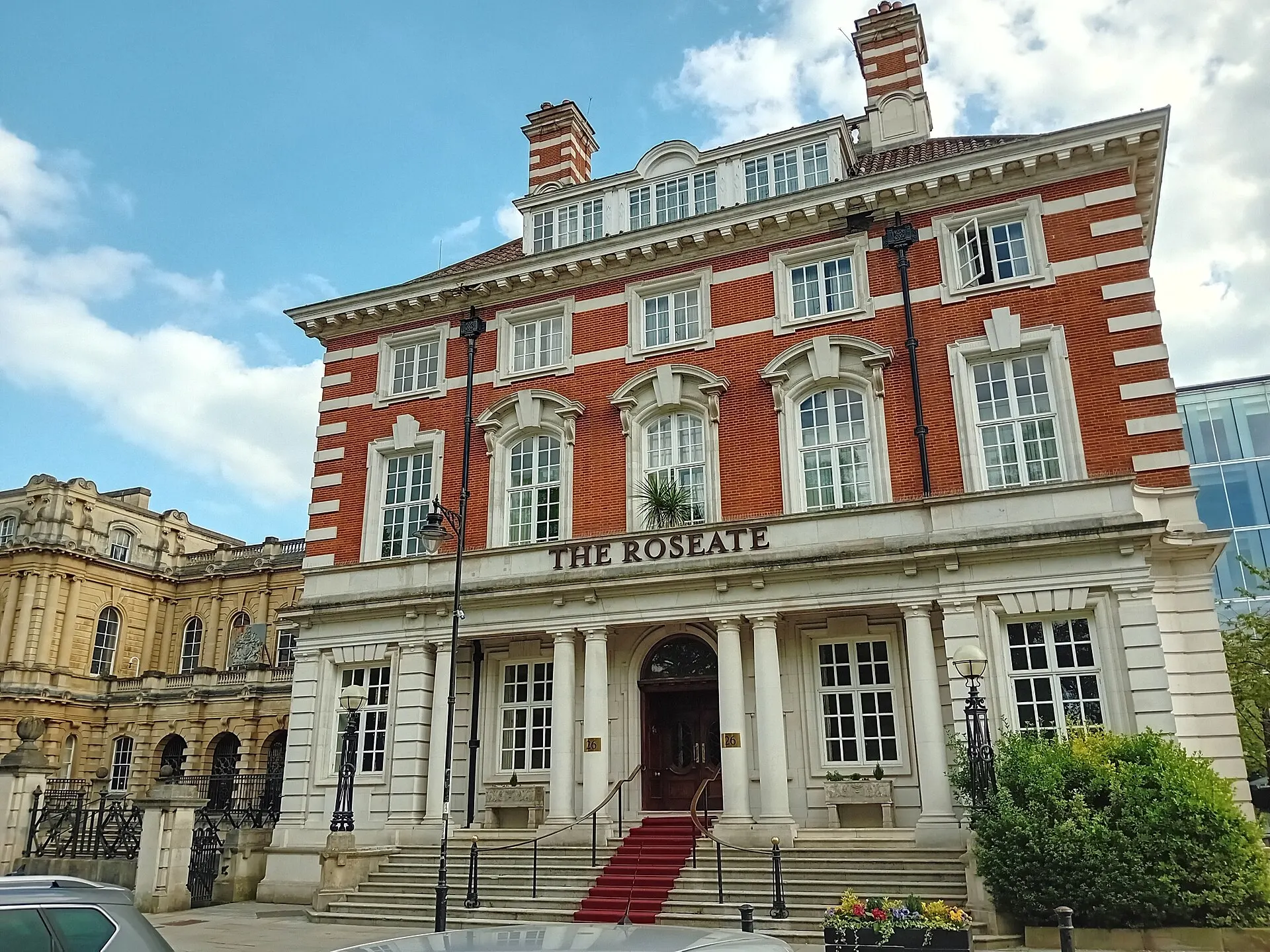 The Roseate Reading's columned Forbury entrance, photographed in 2017