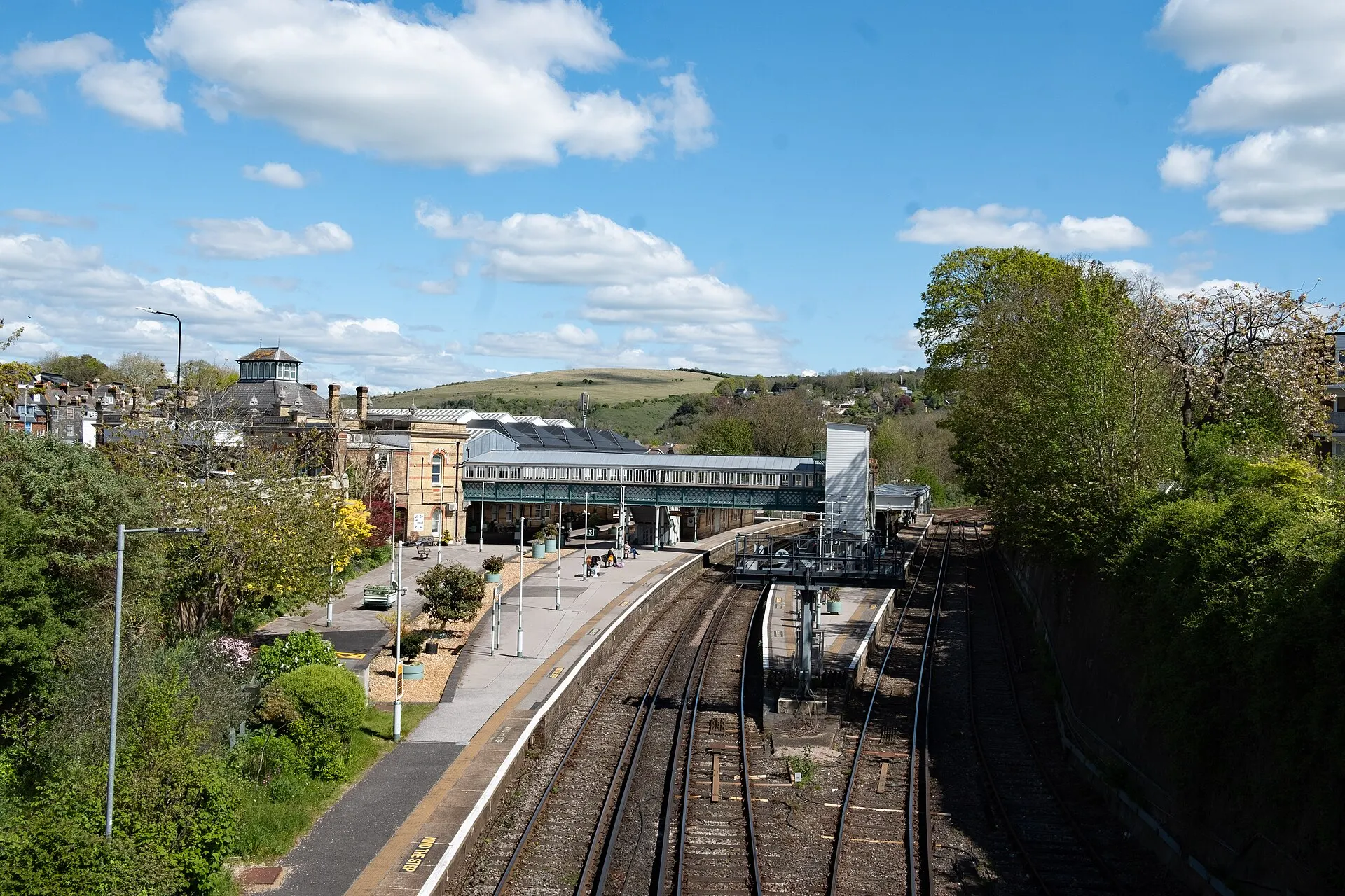 Railway lines and station buildings at Lewes in April 2026