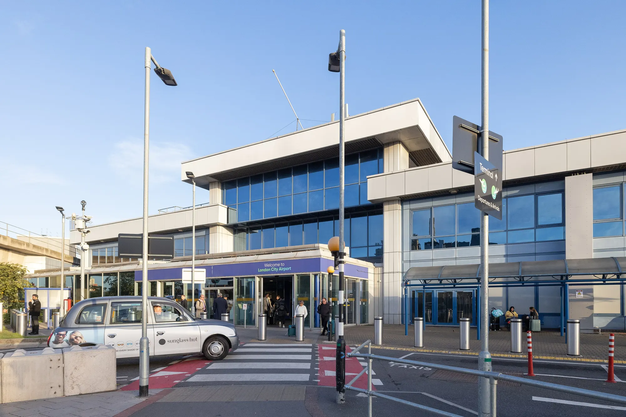 London City Airport terminal entrance and forecourt in October 2022