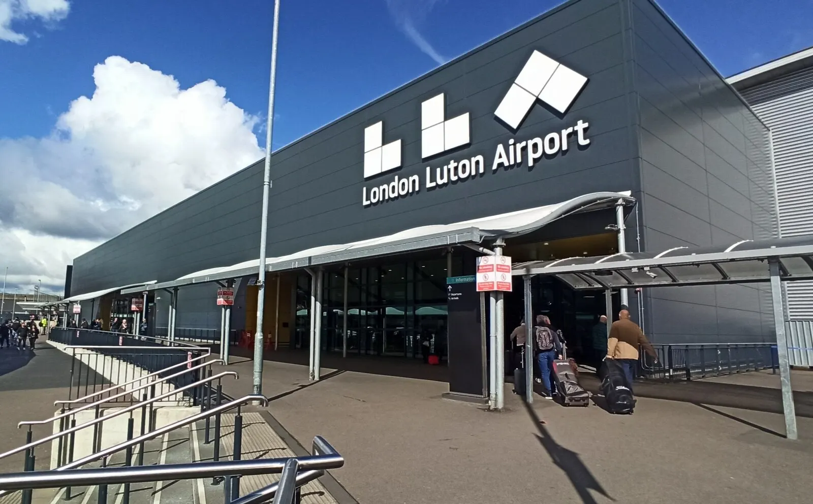 London Luton Airport public terminal entrance in April 2024
