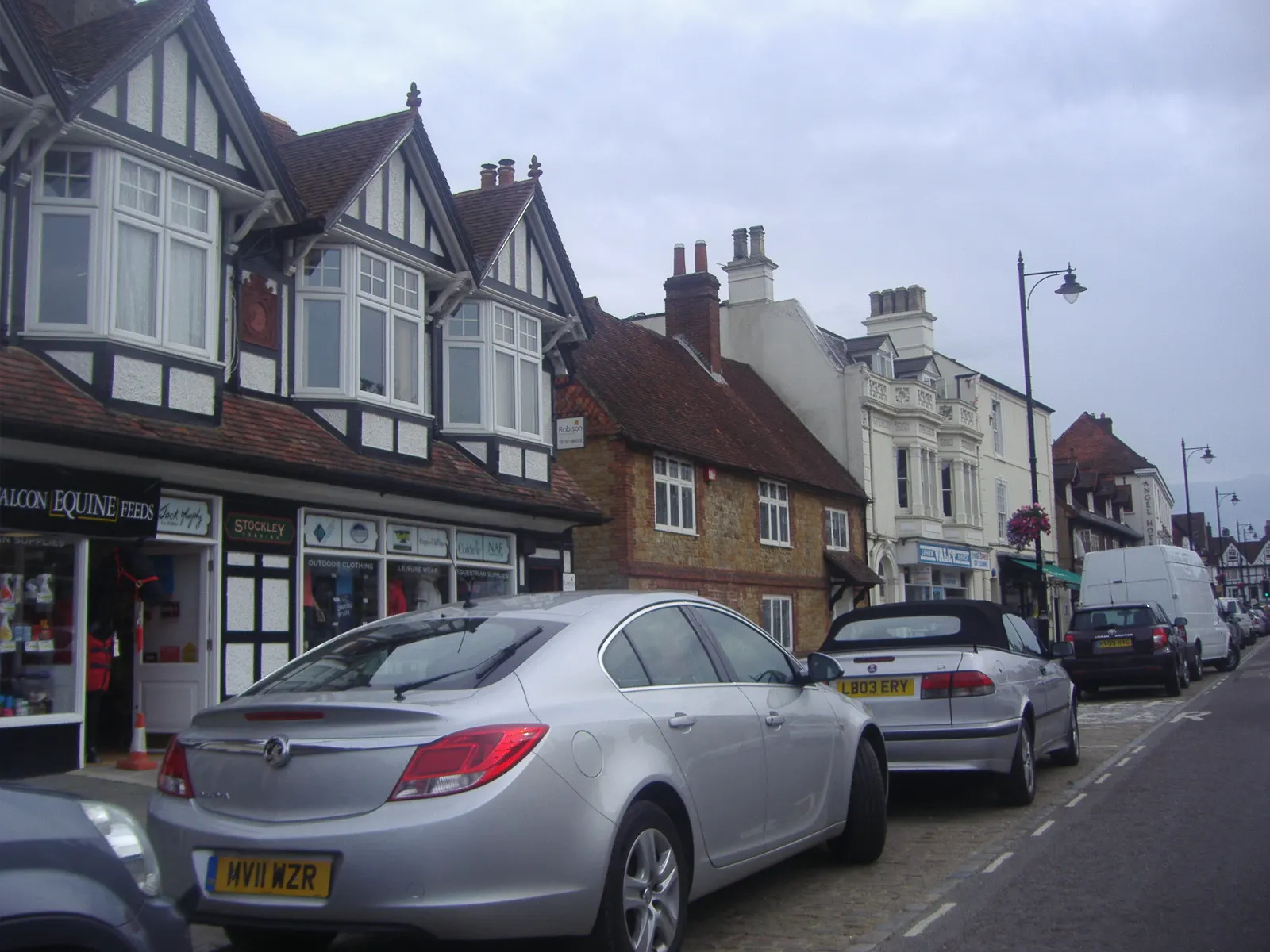 Shops and historic buildings on North Street, Midhurst, in August 2011