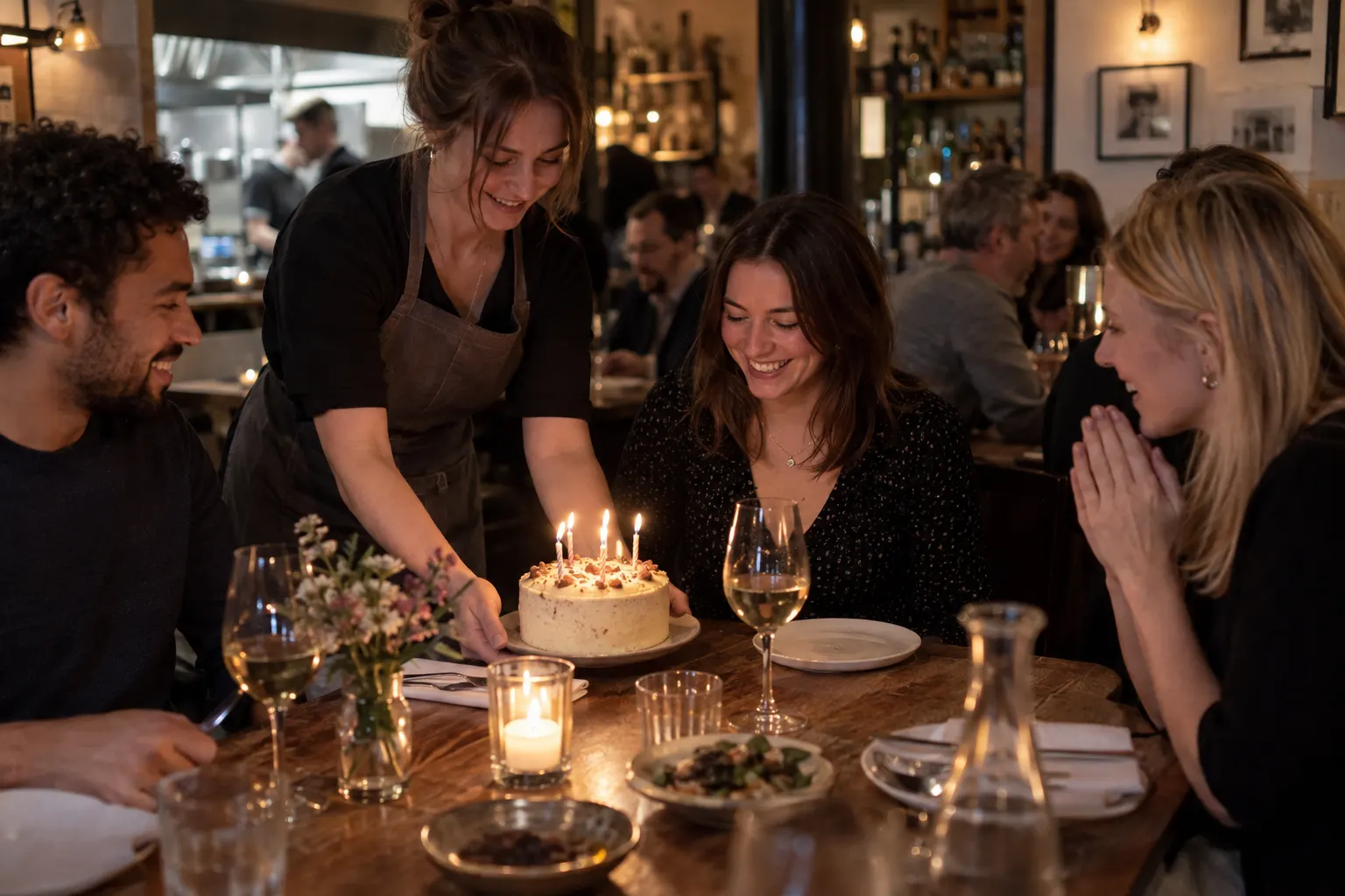 AI illustration of a fictional birthday dinner with a cake