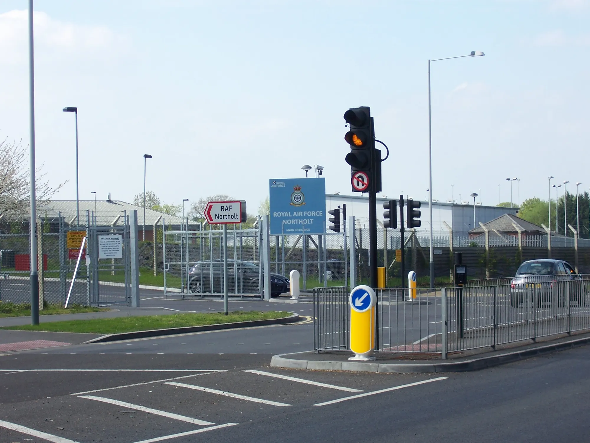 RAF Northolt Main Gate photographed in April 2011; this is not the Whitehouse Gate passenger entrance