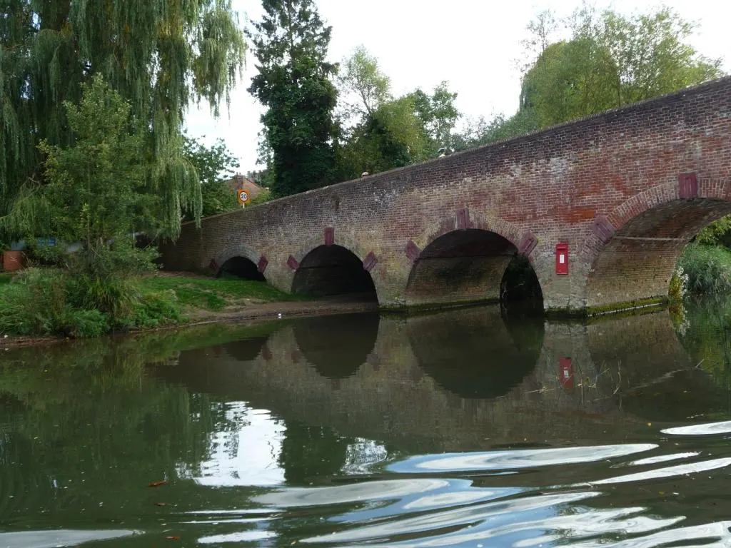 Sonning Bridge reflected in the river in October 2013