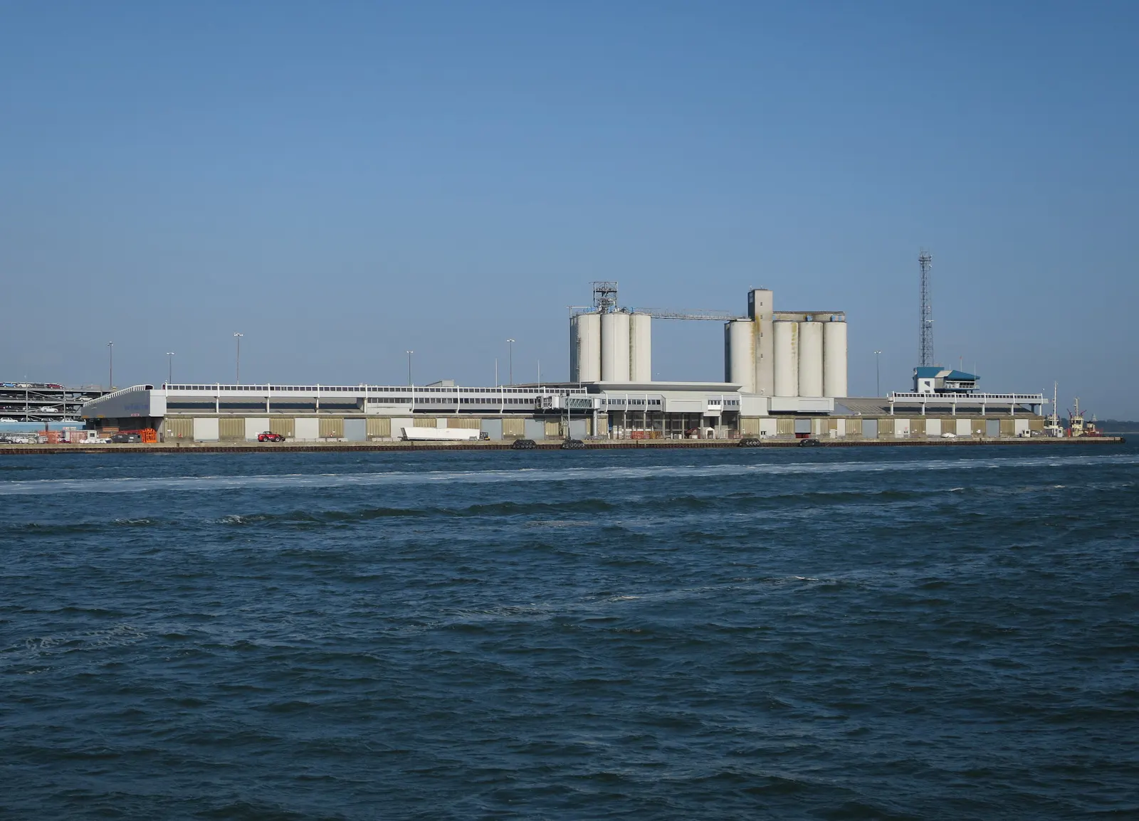 Queen Elizabeth II Cruise Terminal building and quay seen across the water in May 2016