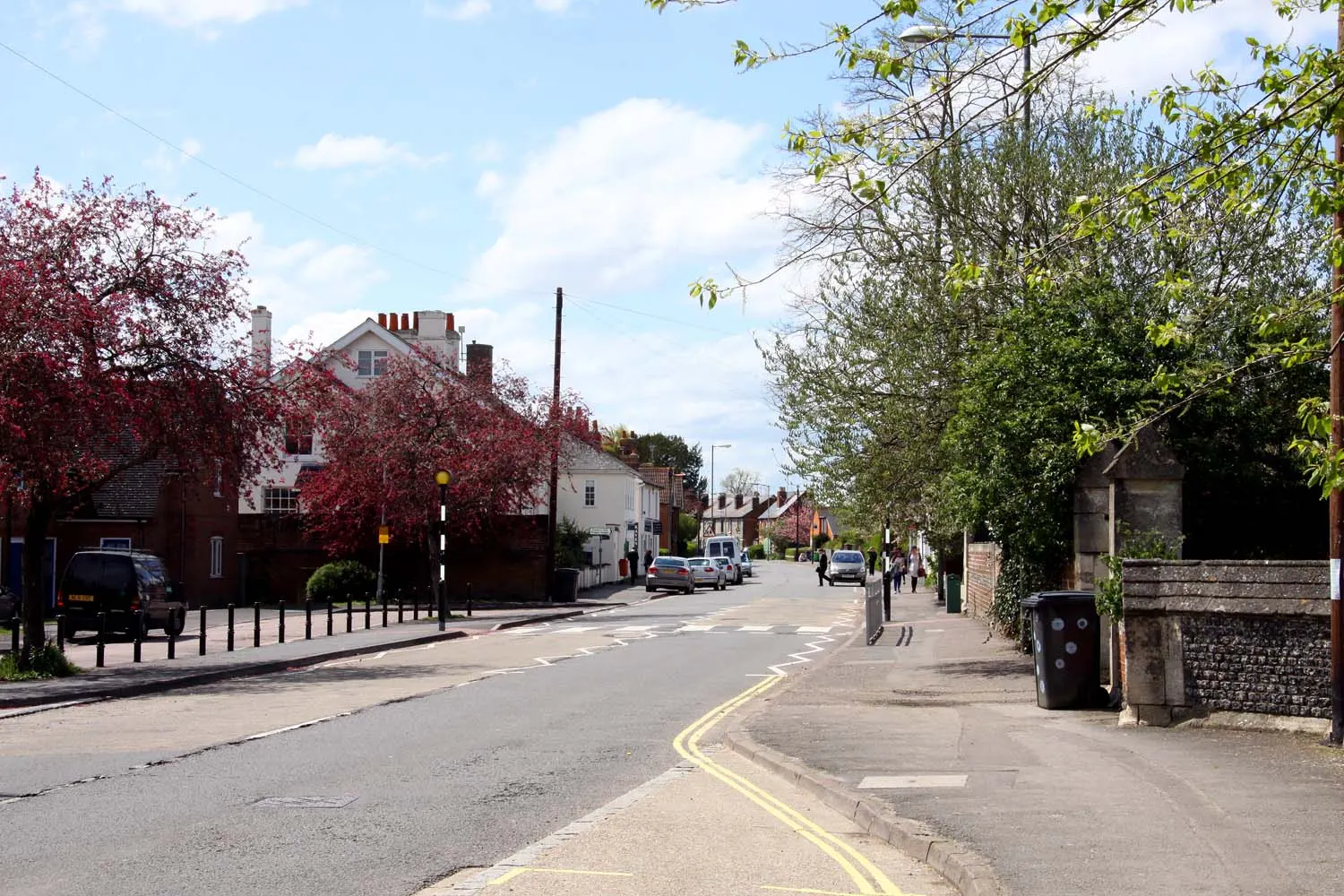 Tree-lined Church Street in Theale in April 2012
