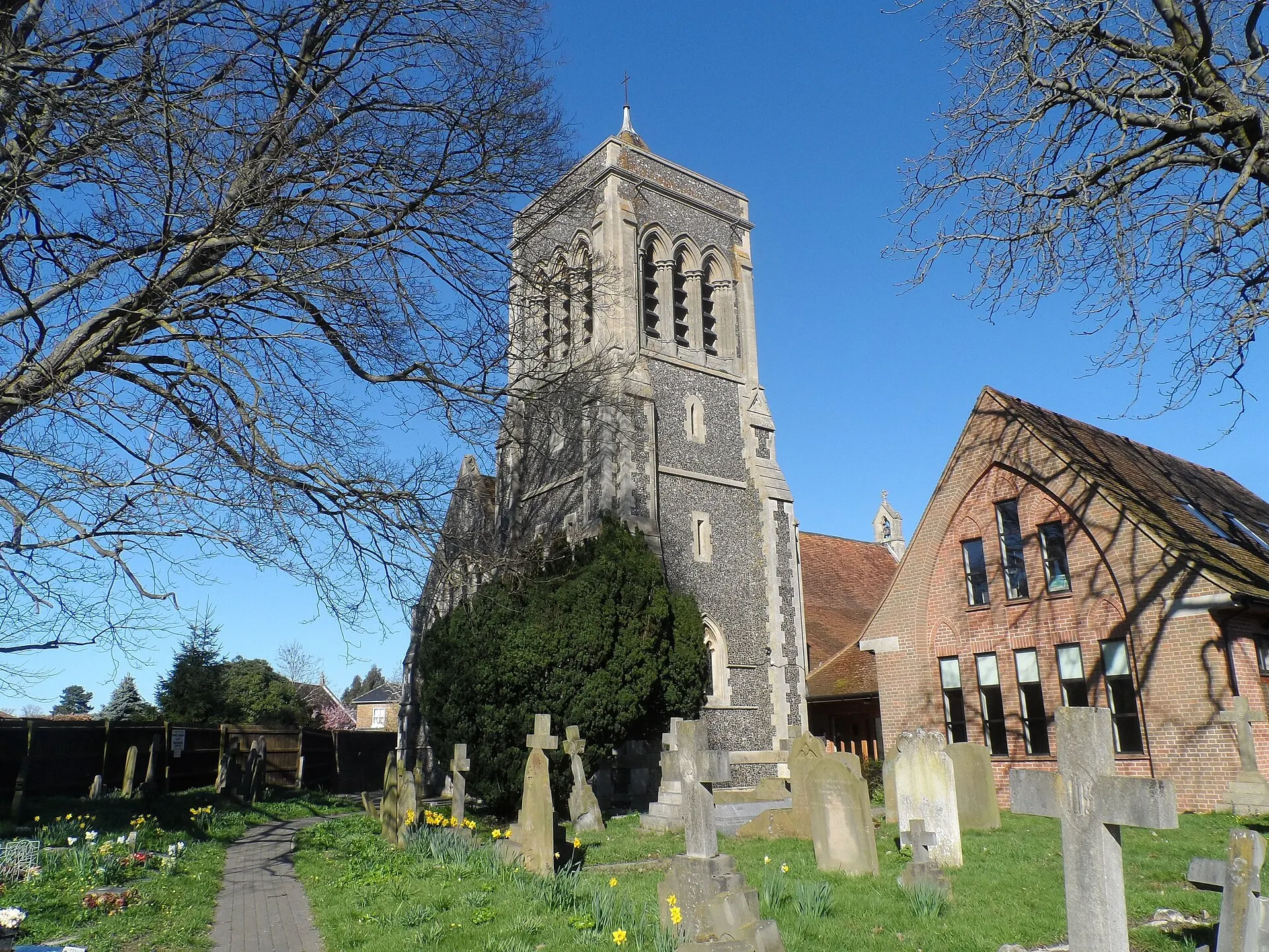 St Mary the Virgin church and churchyard in Twyford in March 2014