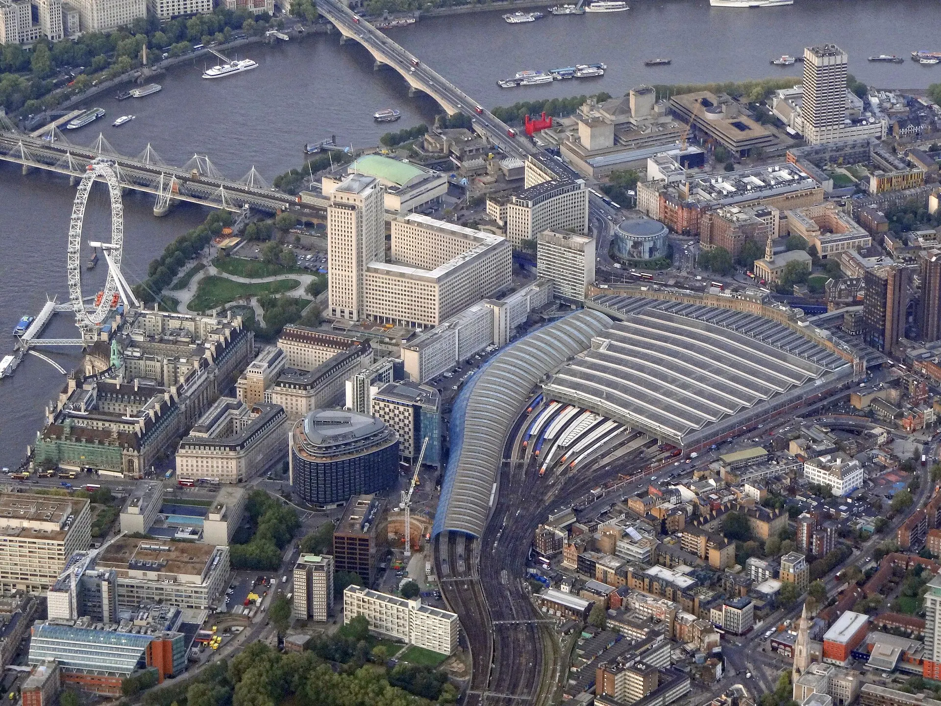 Aerial view of London Waterloo station and its train shed