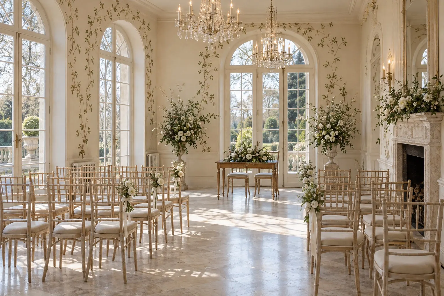 Illustrative wedding ceremony inspired by Northbrook Park's Vine Room