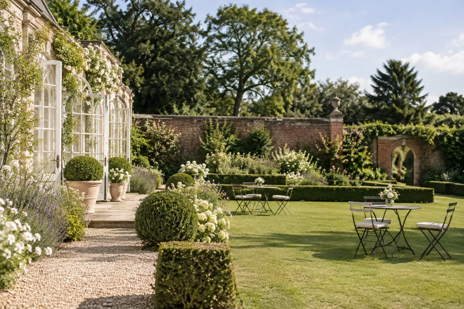 Illustrative summer reception setting inspired by Northbrook Park's Walled Gardens
