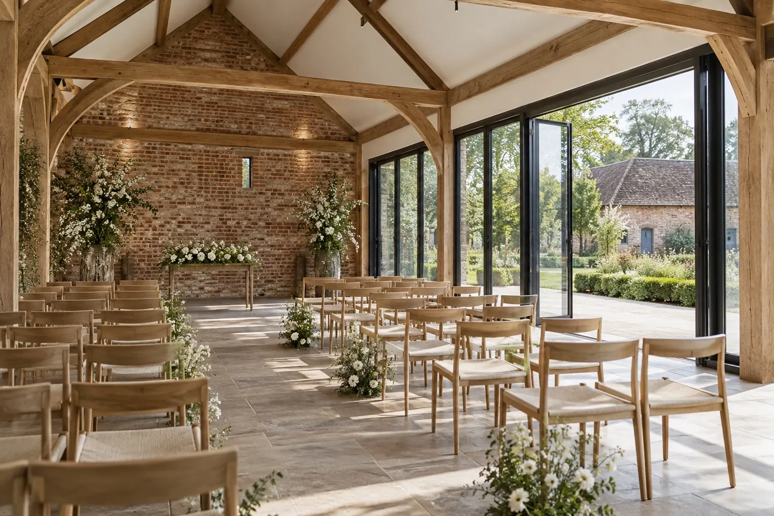 Illustrative ceremony setting inspired by Wasing Park's Garden Room