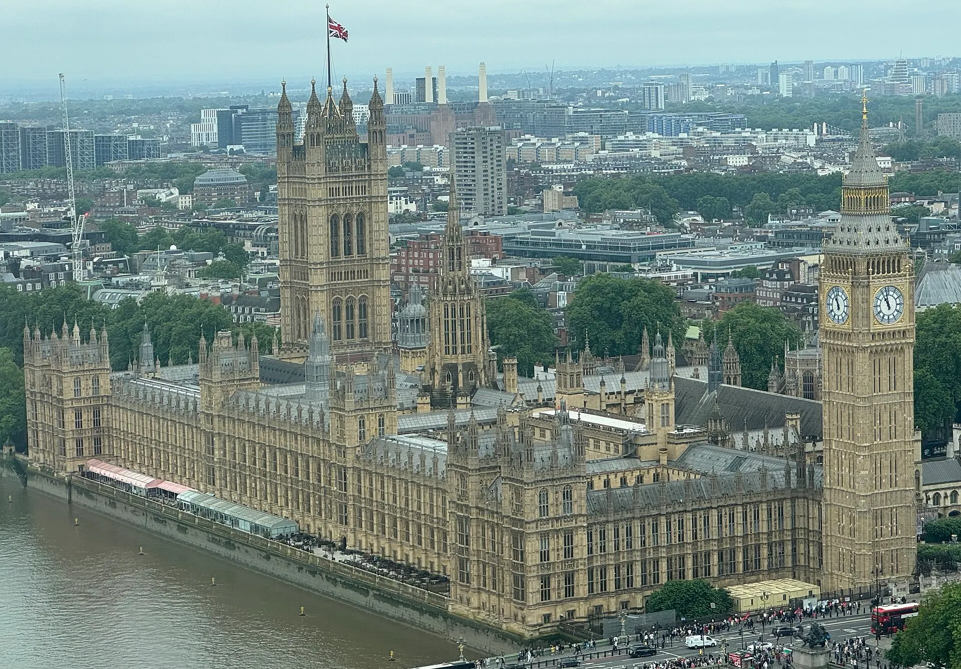 Palace of Westminster and Elizabeth Tower viewed above the Thames