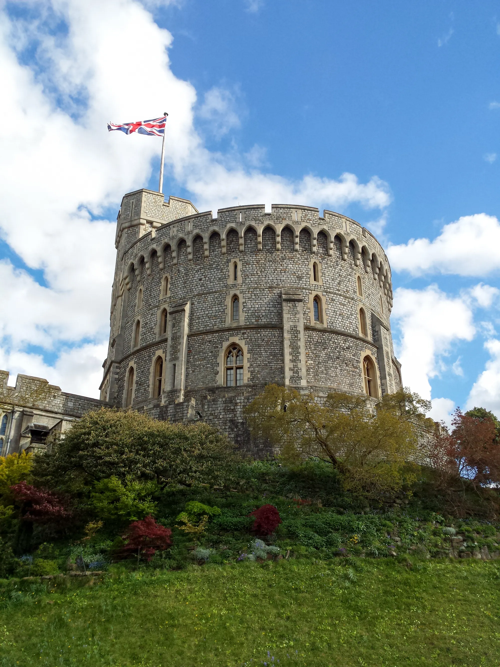 The Round Tower at Windsor Castle beneath a bright sky