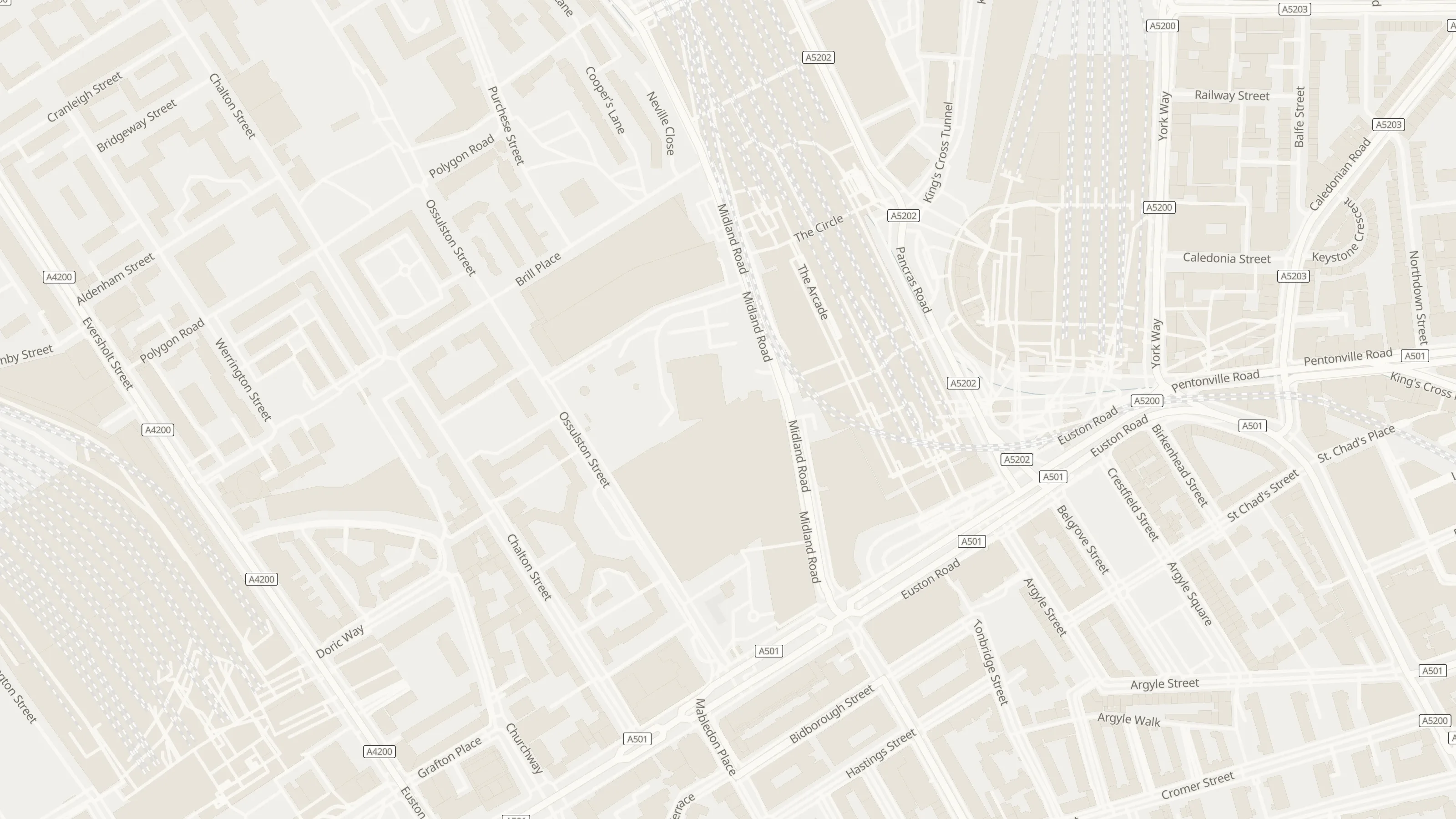 Numbered approach map for chauffeur meeting points at London King's Cross Station