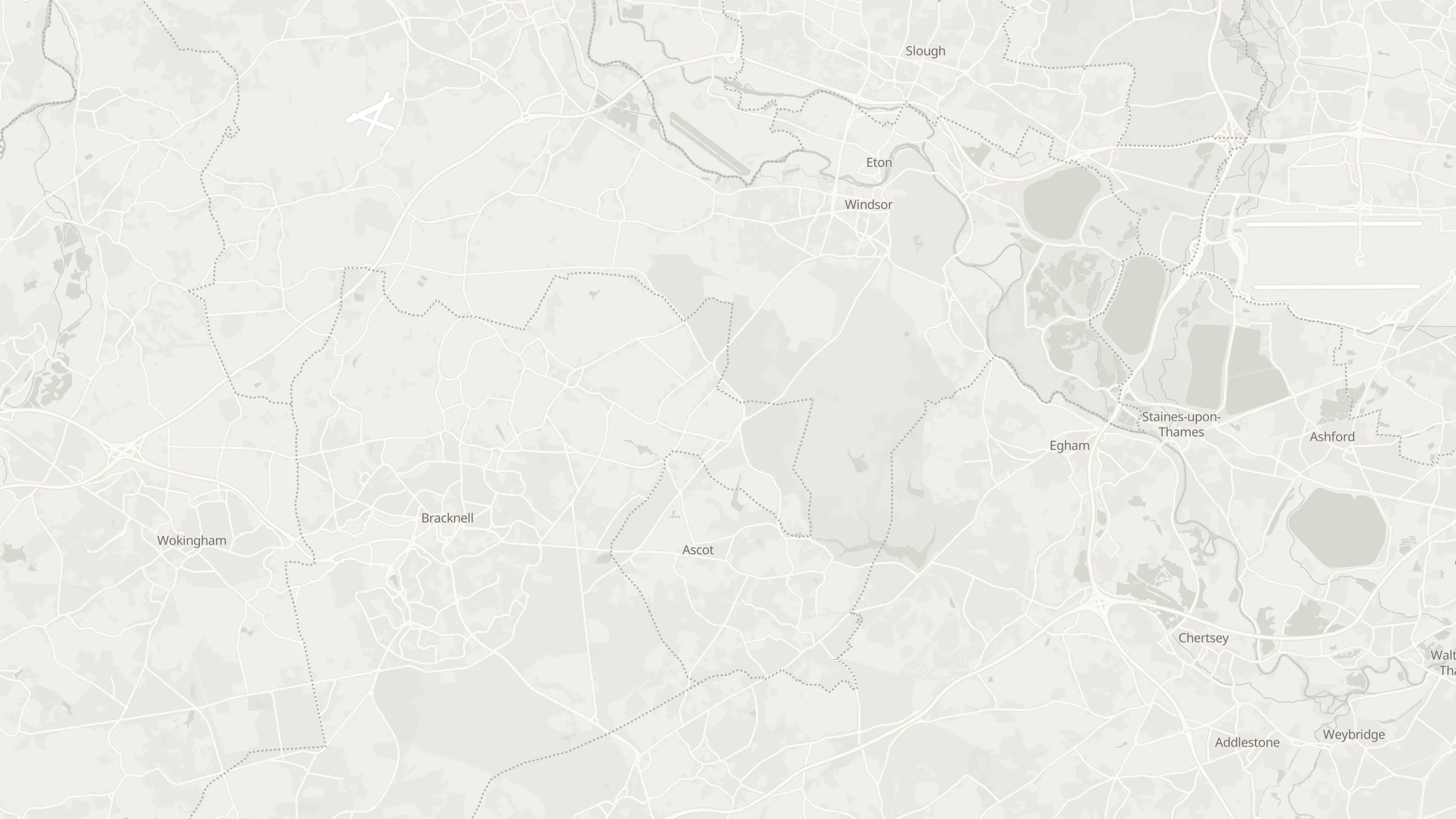 Route map from Ascot to Heathrow Airport along the planned road route