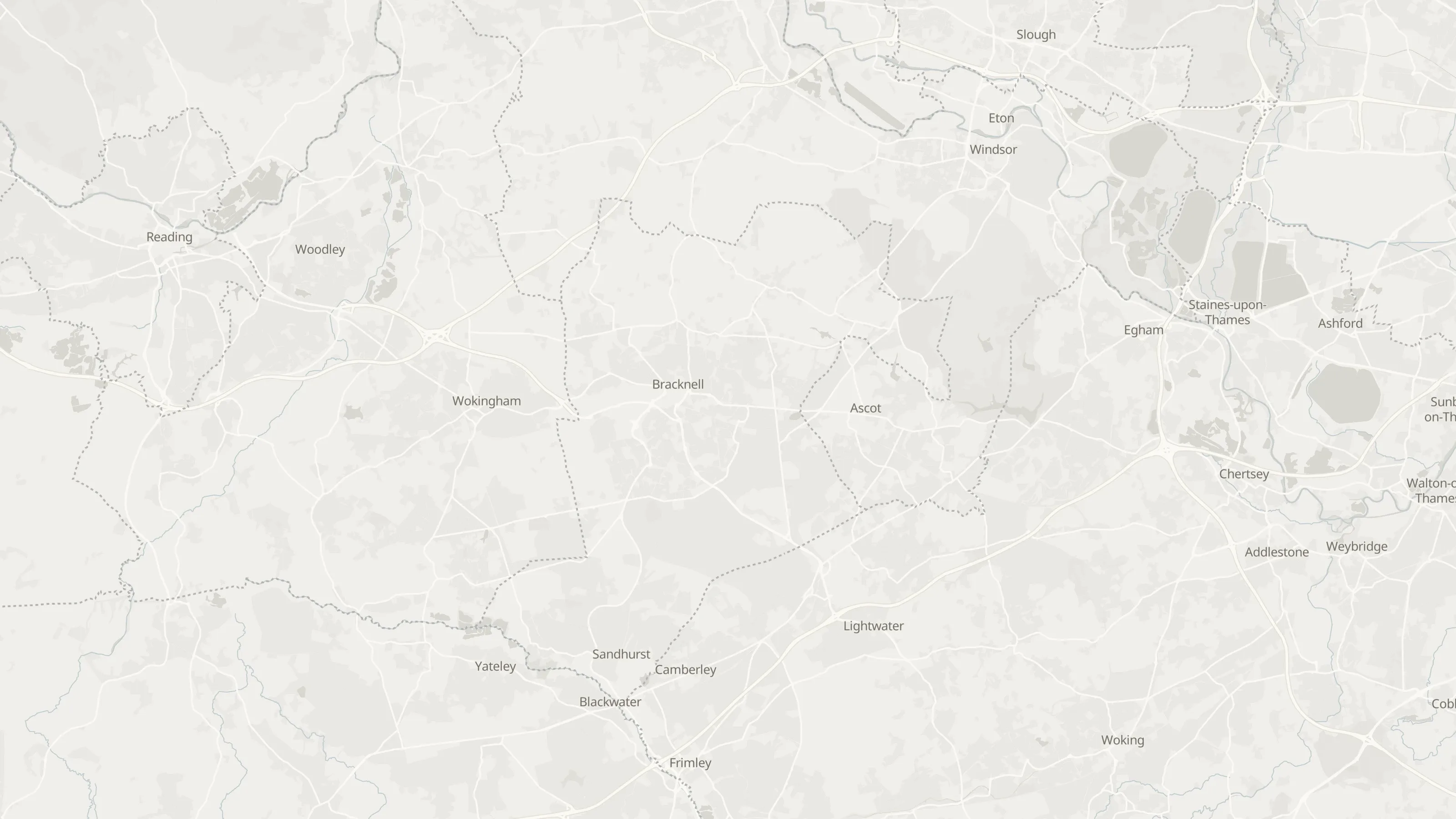 Route map from Bracknell to Heathrow Airport along the planned road route